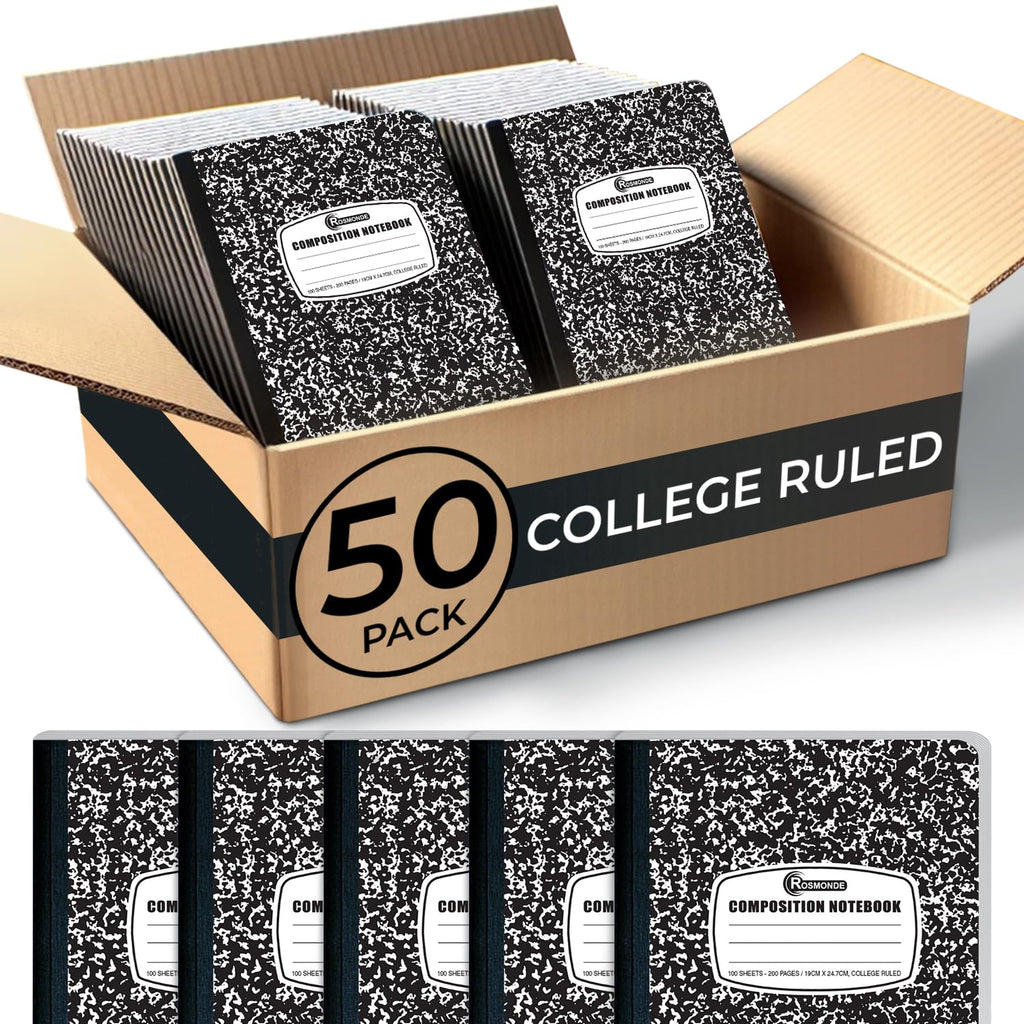 Rosmonde 5 Pack College Ruled Composition Notebooks, Black Marble Notebook