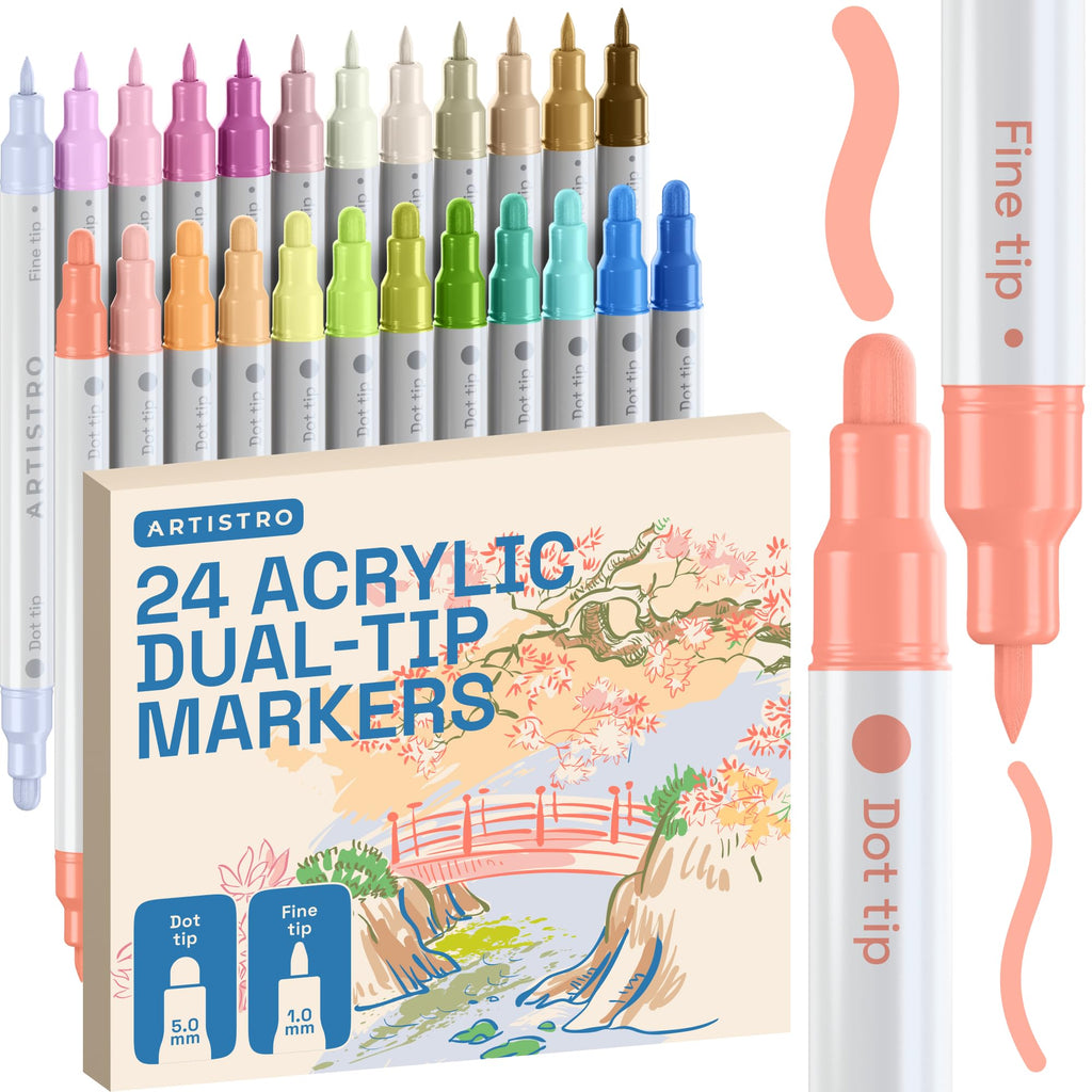 ARTISTRO Metallic Dual-Tip Acrylic Paint Marker Pens - Set of 24