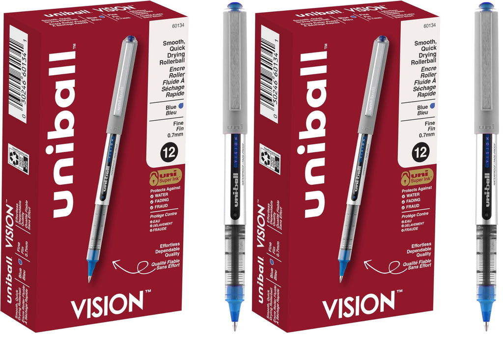 uni-ball Vision Stick Roller Ball Pens, Fine Point, Black Ink, Pack of 4
