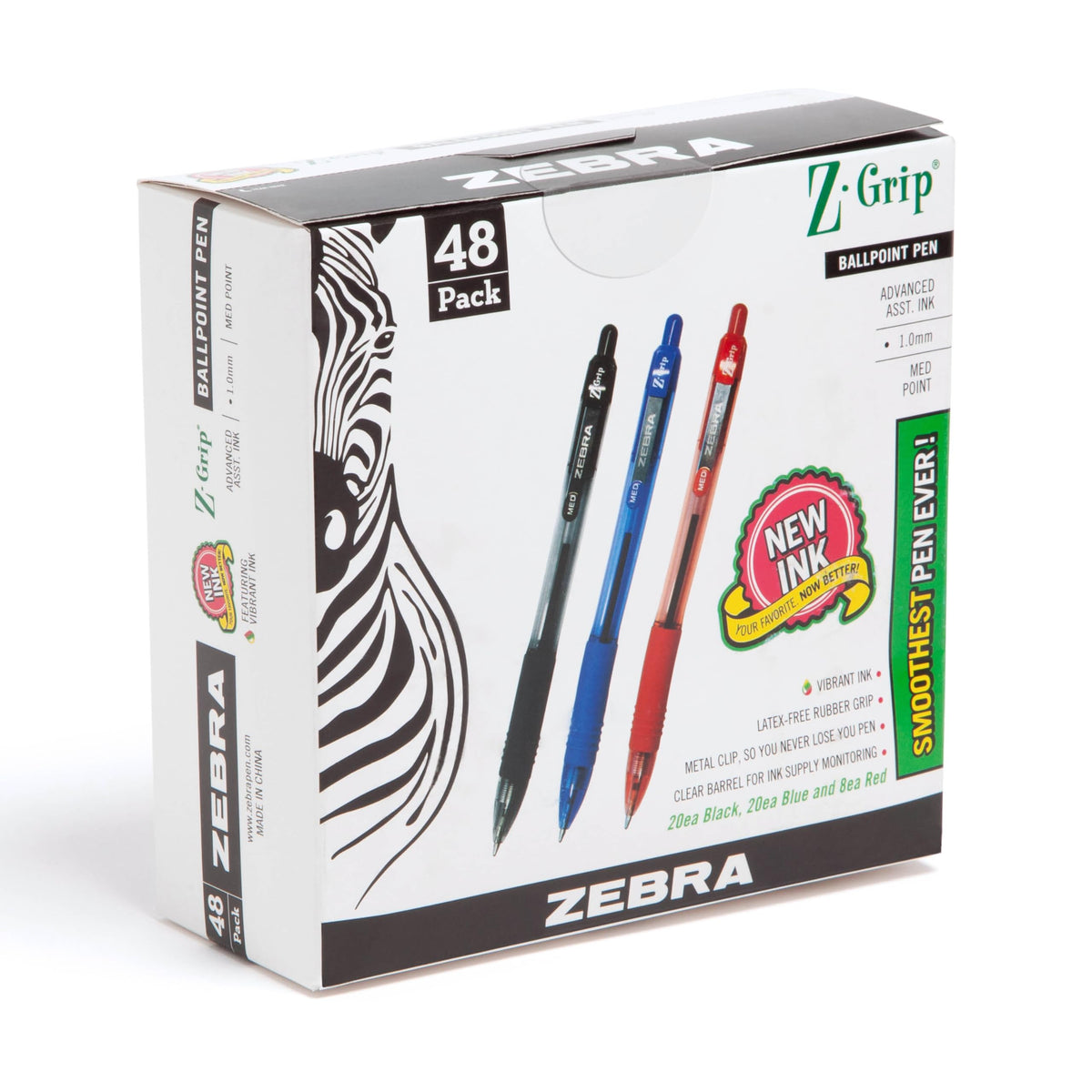 Zebra Pen Z-Grip Retractable Ballpoint Pen, Black Ink, 1.0mm, 18-Pack