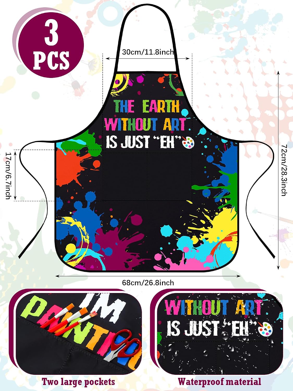 3 Pcs Painting Smock for Adults, Waterproof Art Apron Artist