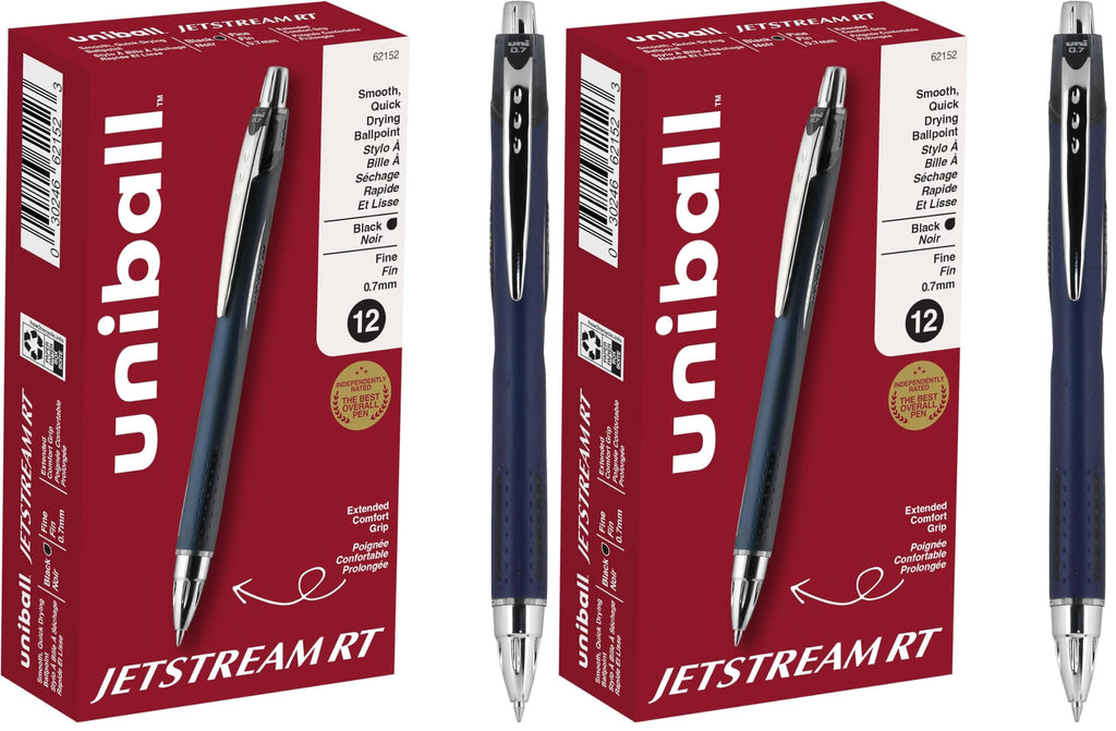 uniball™ Jetstream RT Ballpoint Pens, Black Ink, 0.7mm Fine Point, 3 Count