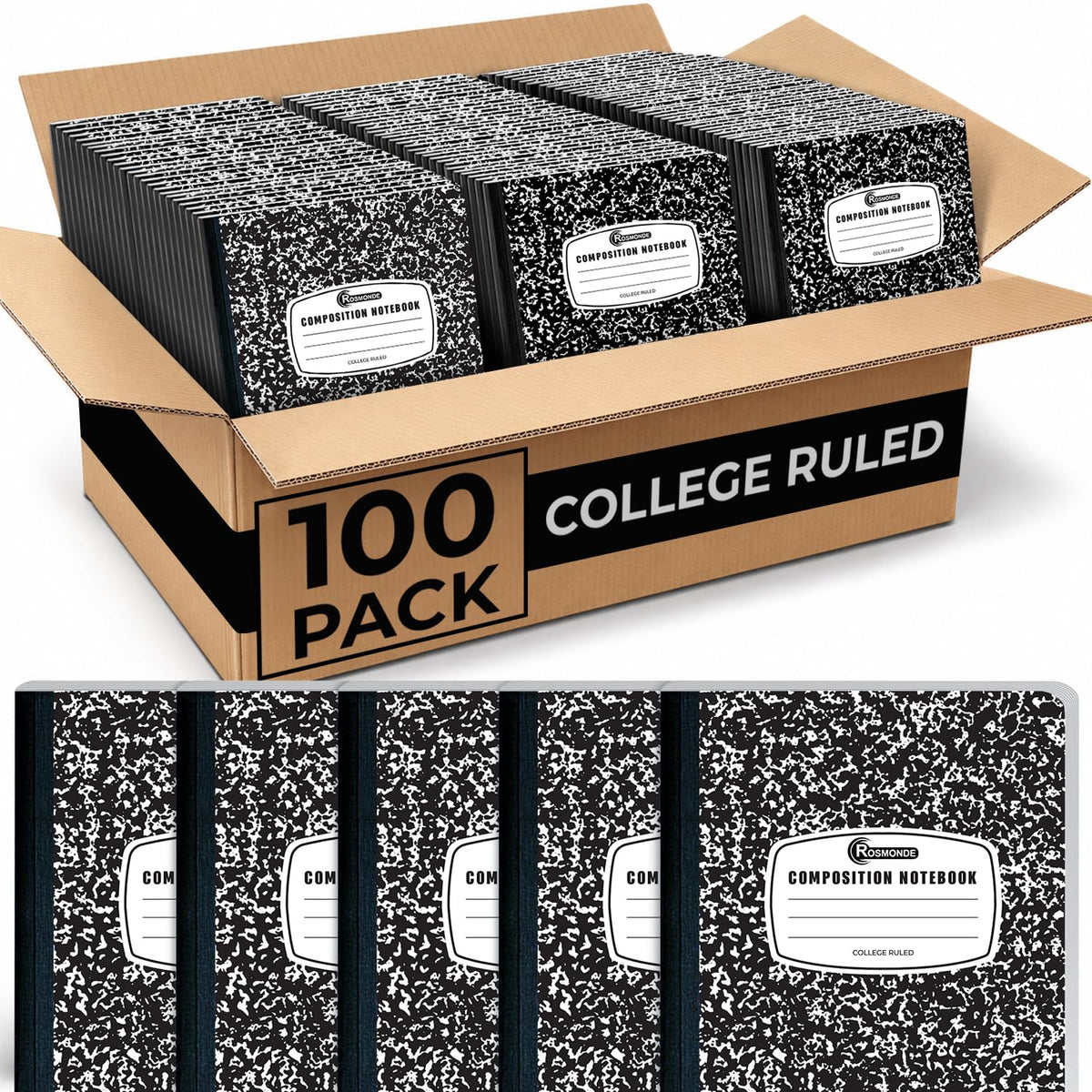 Rosmonde 5 Pack Composition Notebooks College Ruled, Color Marble Notebooks