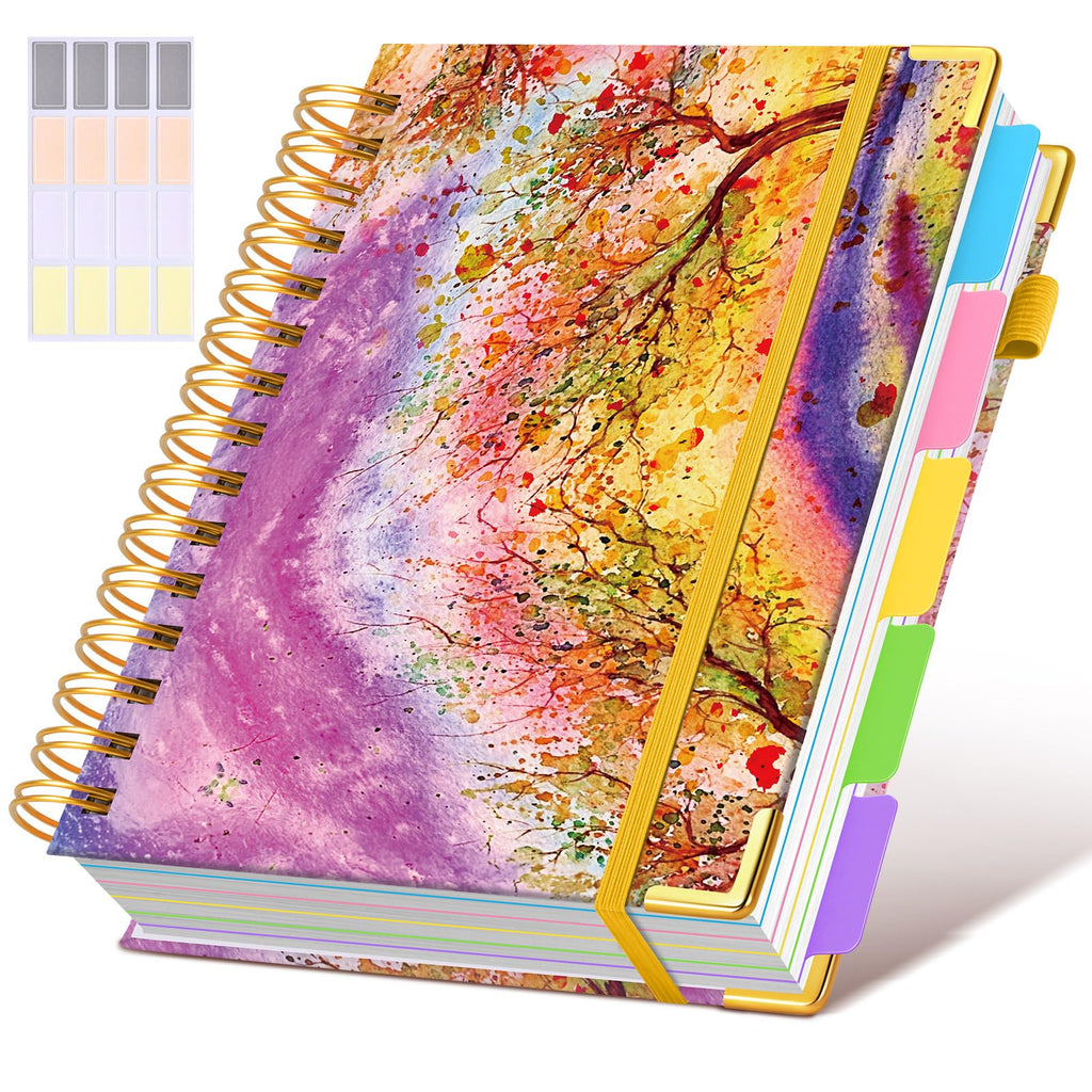 Hardcover Spiral Notebook journal with Removable Dividers Tabs, 300 Pages Leather 5 Subject Notebook College Ruled, 8"x10" Large B5 Notebooks for Work School Note taking, Lined Journal for Women,Black