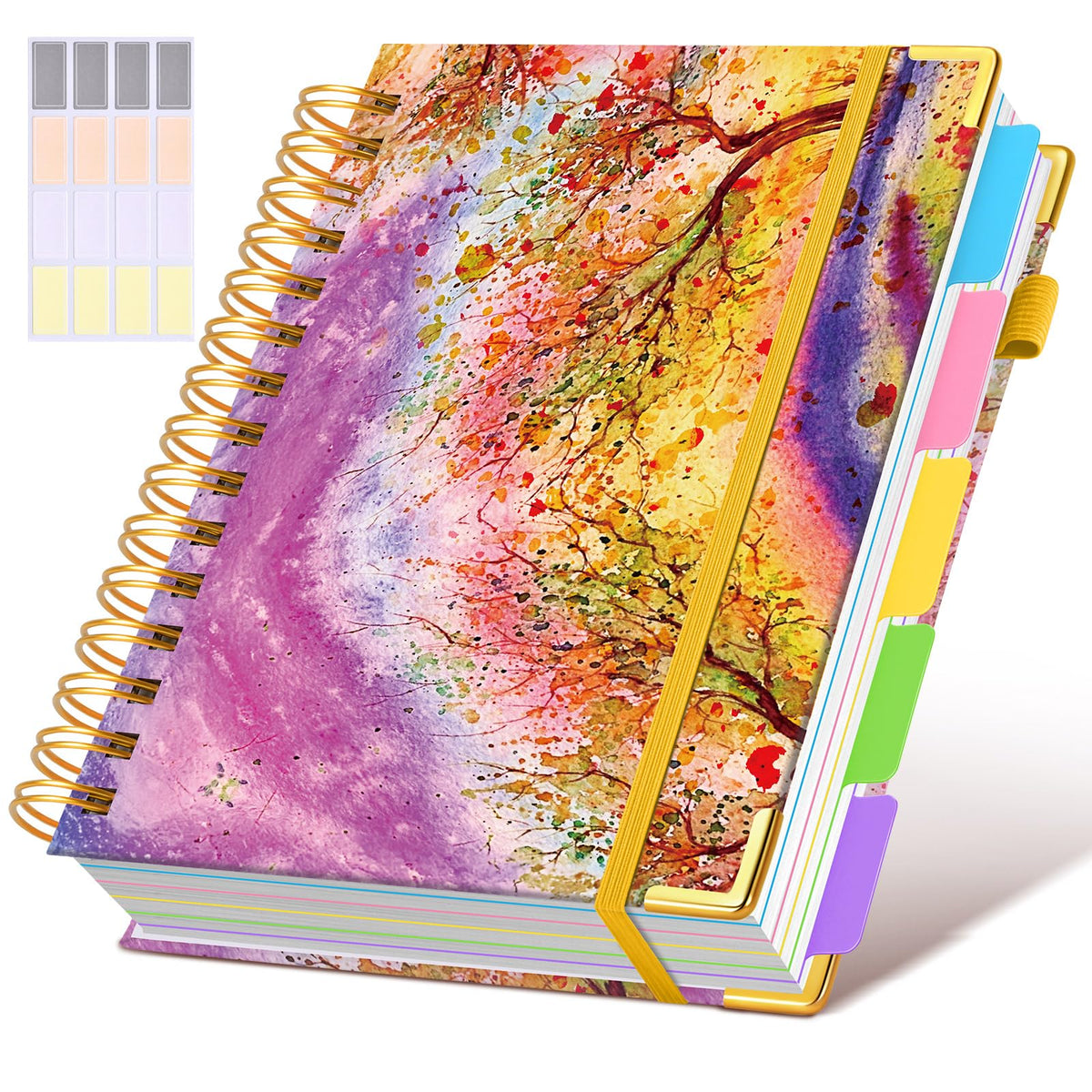 Hardcover Spiral Notebook journal with Removable Dividers Tabs, 300 Pages Leather 5 Subject Notebook College Ruled, 8"x10" Large B5 Notebooks for Work School Note taking, Lined Journal for Women,Black