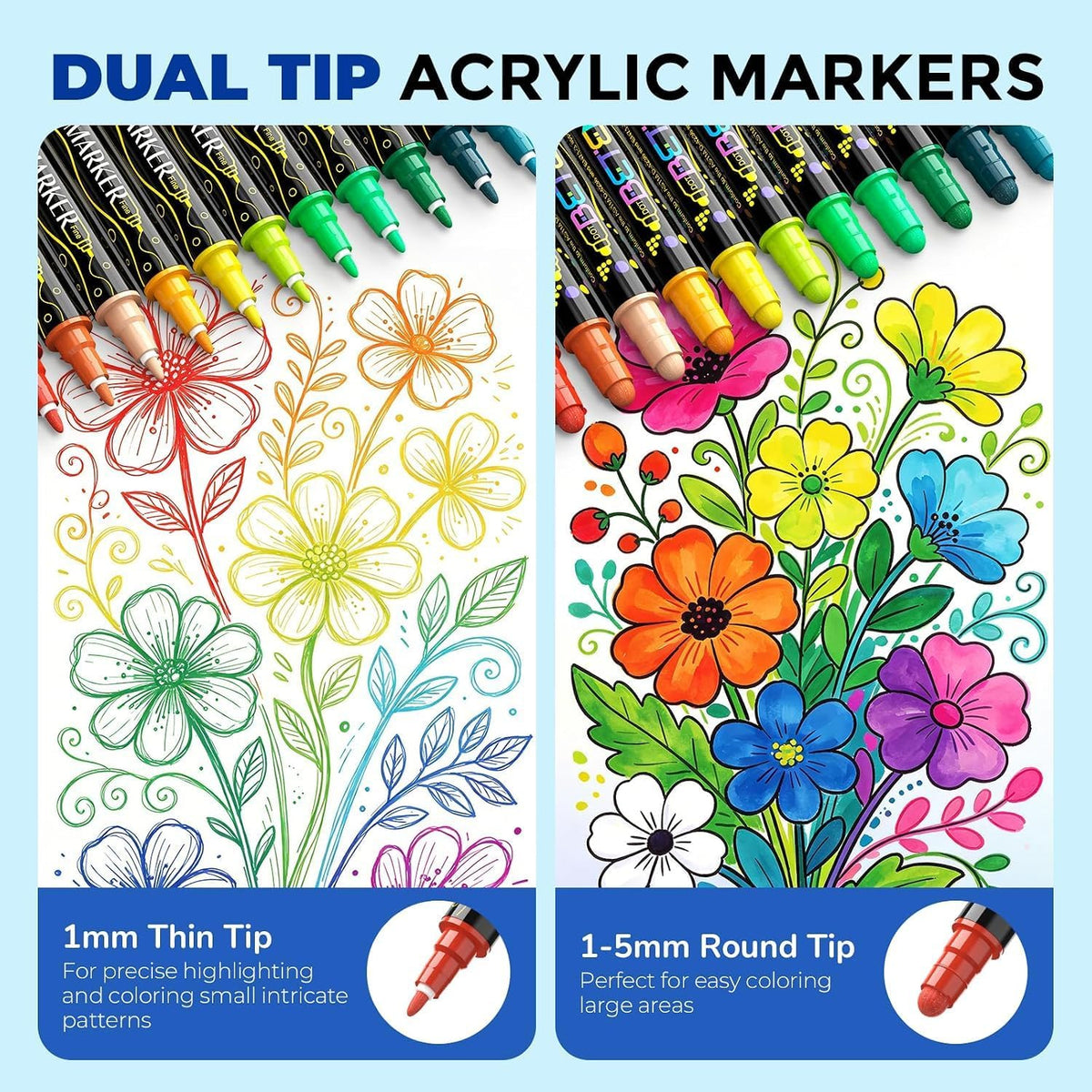 Betem 120 Colors Dual Tip Acrylic Paint Markers, Fabric Decorating Kits
