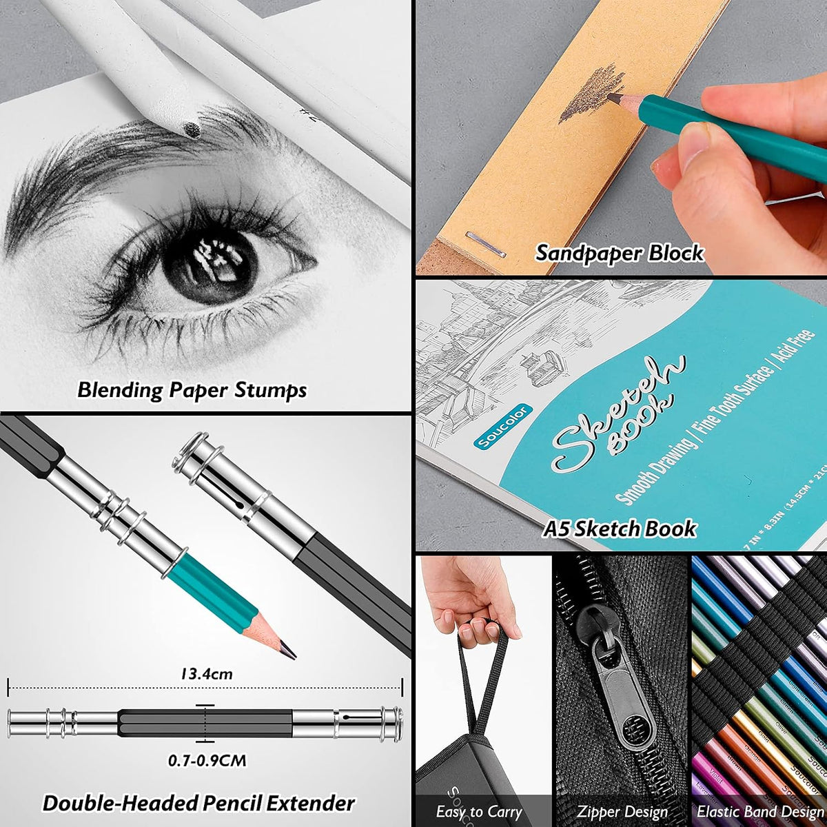 Soucolor 73Pcs Art Supplies Drawing Kit Sketch Pencils Set Adults Gift