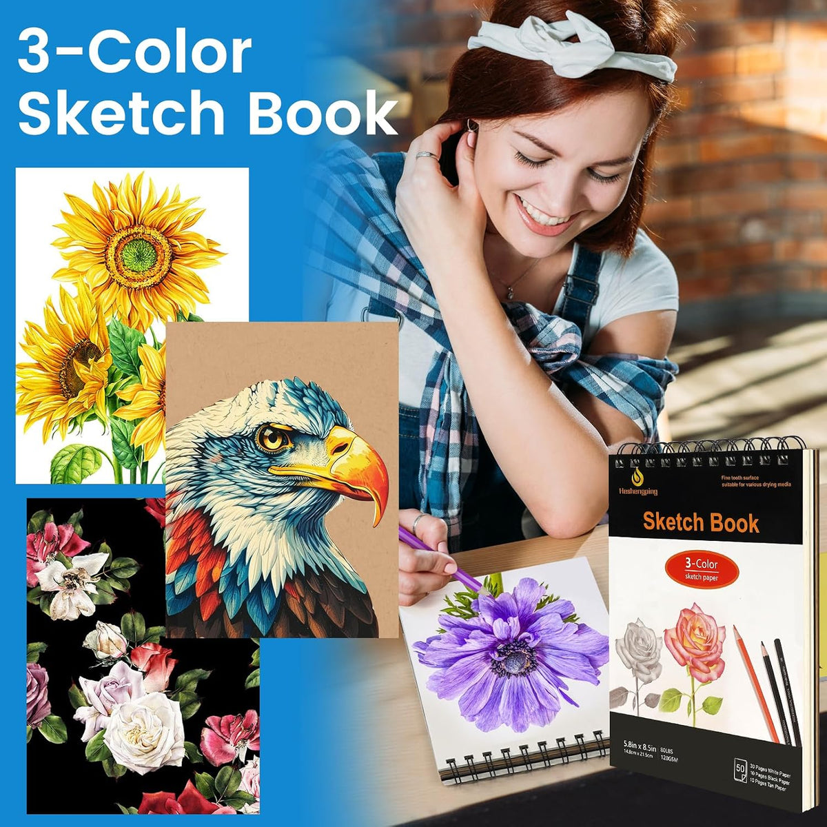 100 Art Supplies Drawing Kit Pro Drawing Supplies Set has 3-Color Sketchbook Coloring book Graphite Colored Charcoal Watercolor Pencils Drawing Set Gifts Case for Artists Adults Family