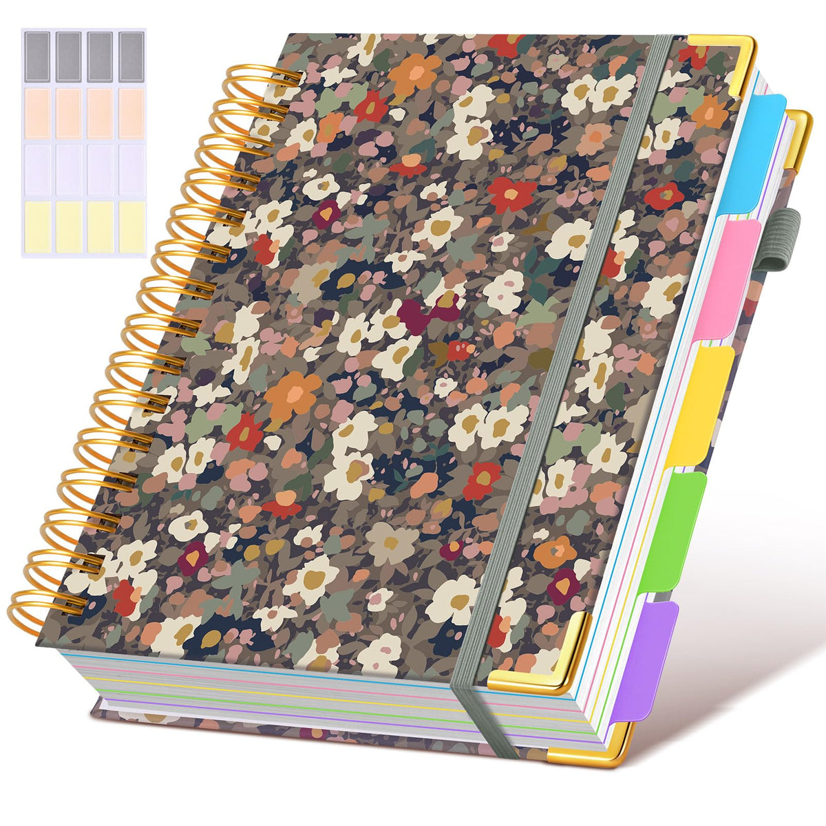Hardcover Spiral Notebook journal with Removable Dividers Tabs, 300 Pages Leather 5 Subject Notebook College Ruled, 8"x10" Large B5 Notebooks for Work School Note taking, Lined Journal for Women,Black