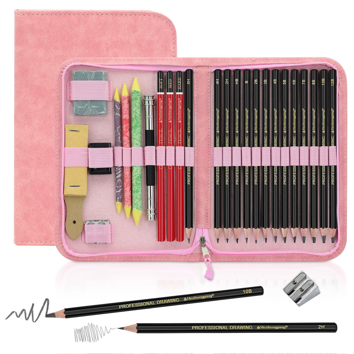 Heshengping, Sketching and Drawing Pencils Set 26pcs, Art Supplies Drawing pencil Kit,Graphite Charcoal Professional Pencils Set, Adults Beginners Artist