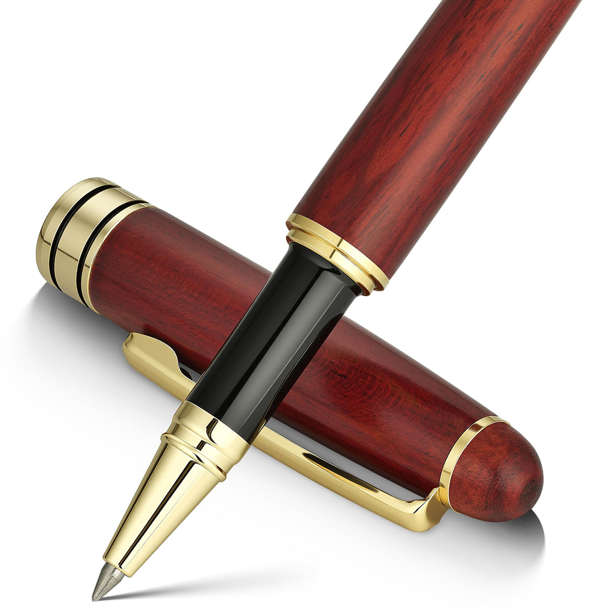 BEILUNER Wood Rollerball Pen Set, Elegant, Rosewood with Gold Finish