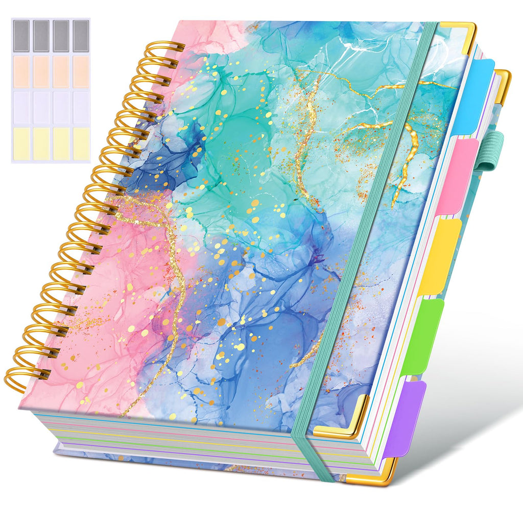 Hardcover Spiral Notebook journal with Removable Dividers Tabs, 300 Pages Leather 5 Subject Notebook College Ruled, 8"x10" Large B5 Notebooks for Work School Note taking, Lined Journal for Women,Black