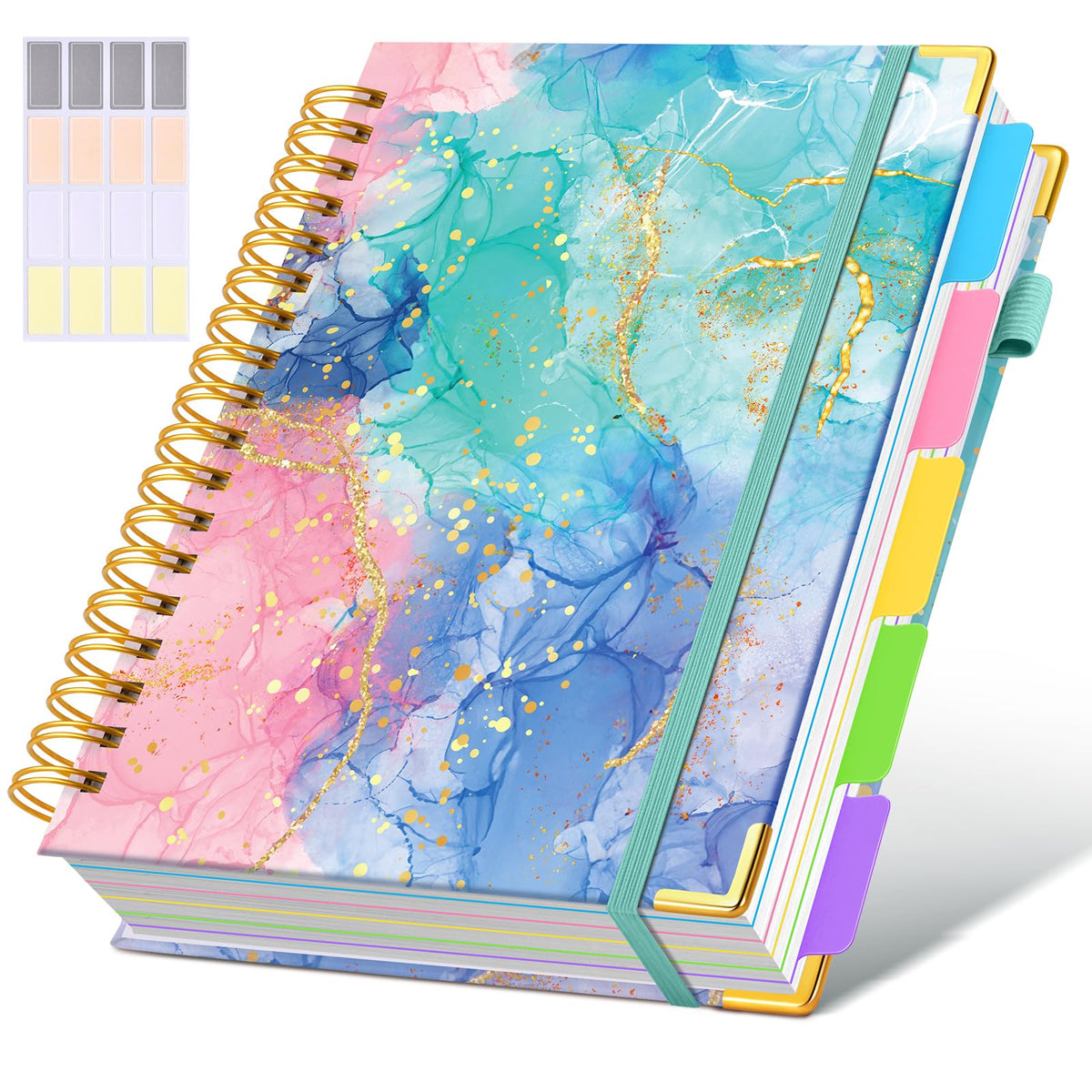 Hardcover Spiral Notebook journal with Removable Dividers Tabs, 300 Pages Leather 5 Subject Notebook College Ruled, 8"x10" Large B5 Notebooks for Work School Note taking, Lined Journal for Women,Black