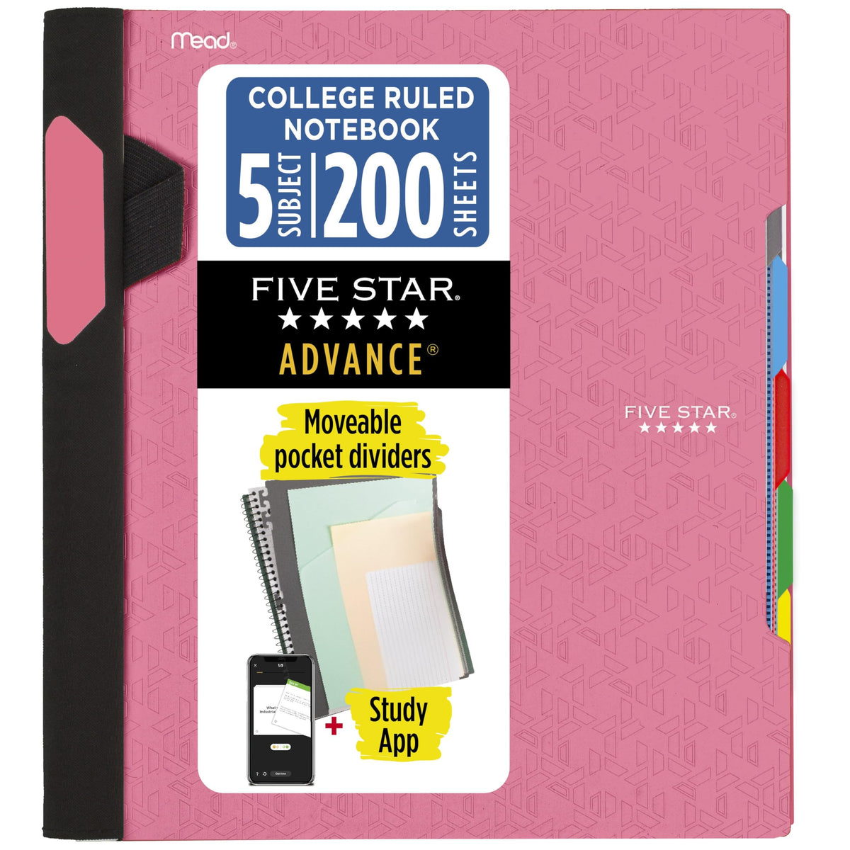 Five Star Advance Spiral Notebook + Study App, 5 Subject, College Ruled Paper, 8-1/2" x 11", 200 Sheets, Spiral Guard, Movable Tabbed Dividers, Pacific Blue (73150)