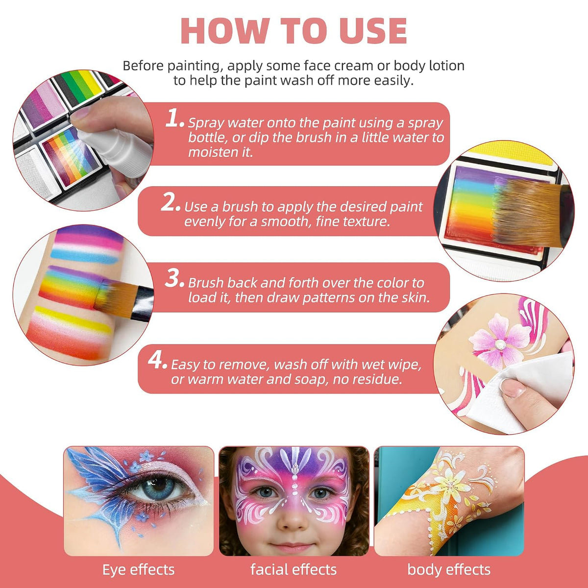 WUO Professional Face Painting Kit for Kids, 12x10g Split Cake Palette
