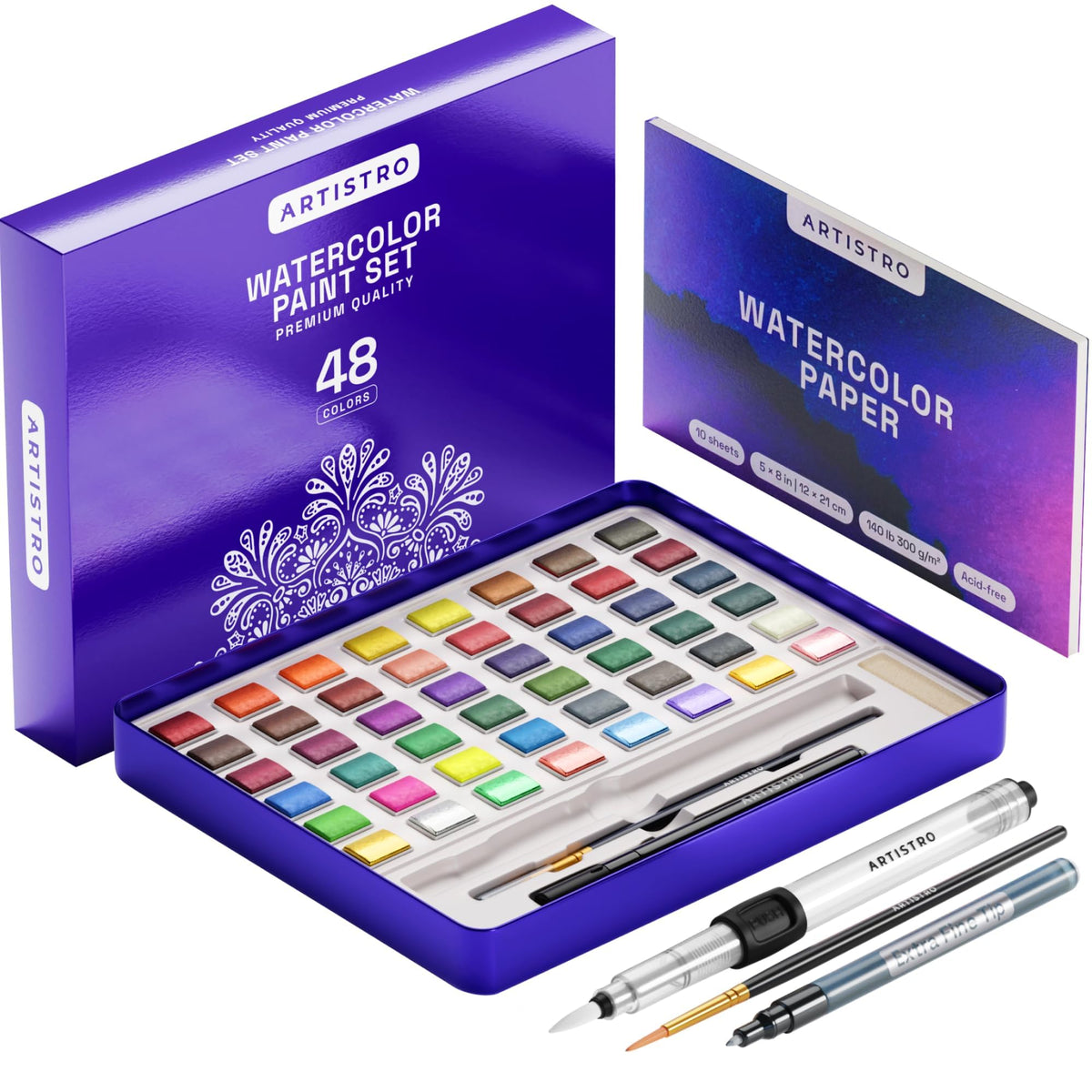 ARTISTRO Vivid Watercolor Paint Set with Palette & Brush Pens