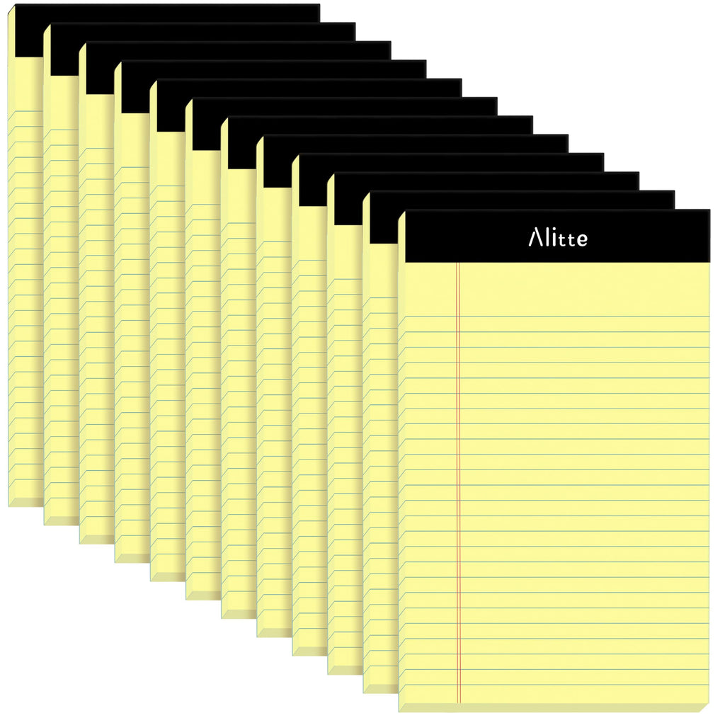Alitte Legal Notepads 5x8, Pack of 12 - Perforated Narrow Ruled Writing Pad - Premium Thick Paper, No Ink Bleeding - Blank Legal Pads For Home, Office, School, Business - 50 Sheets Per Notebook