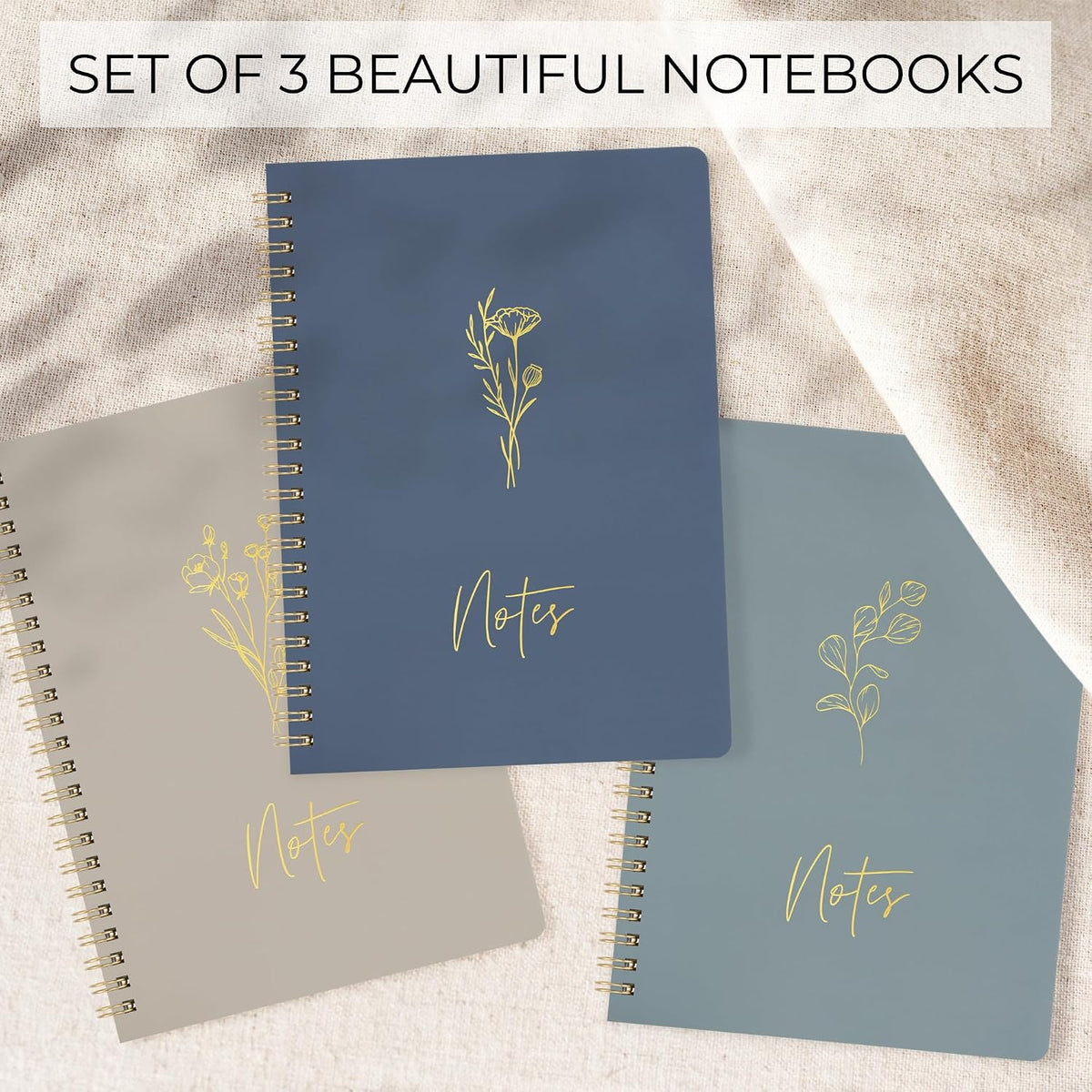 Aesthetic Spiral Notebook Set of 3 For Women - Cute College Ruled Journals