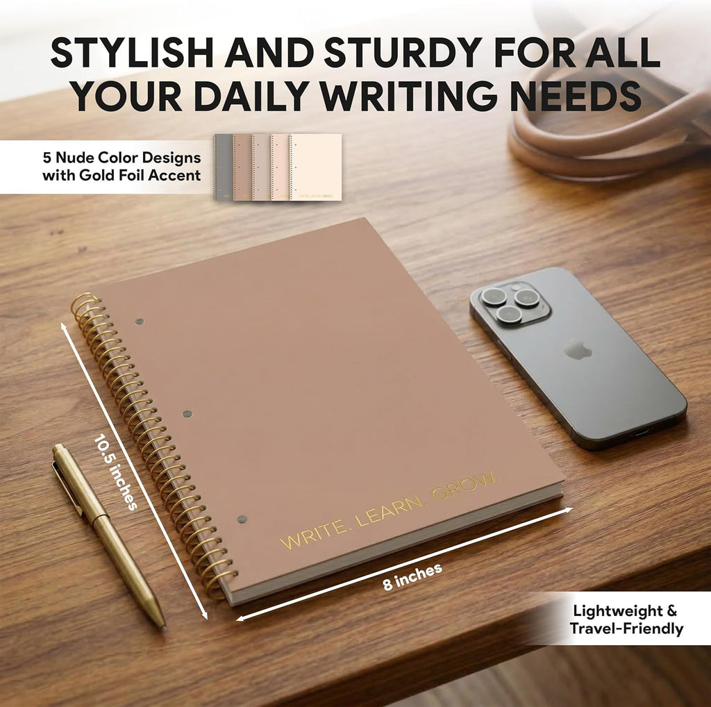Decorably 5-Pack 70 sheets (140 Pages) Gold Foiled Spiral College Ruled Notebook Set