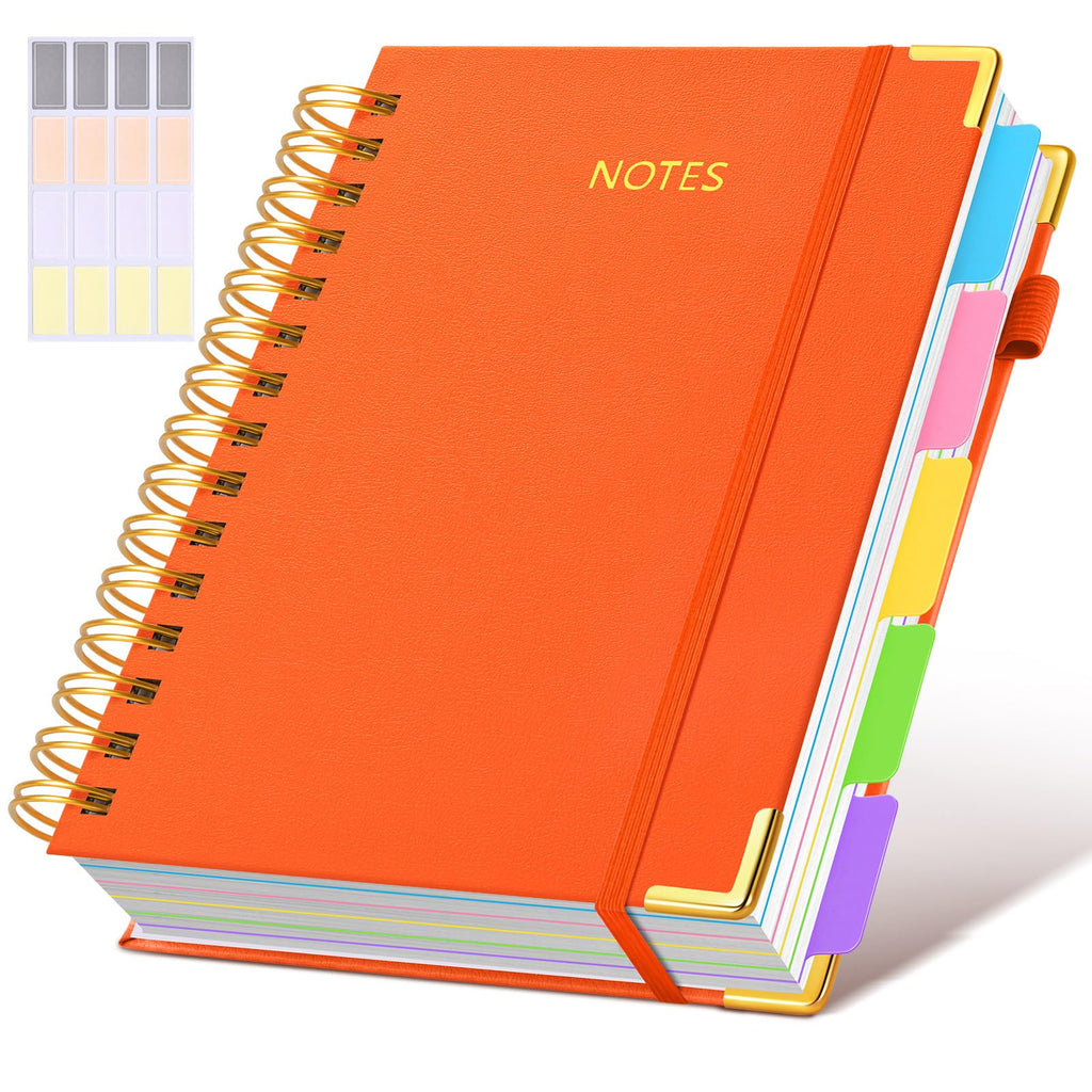Hardcover Spiral Notebook journal with Removable Dividers Tabs, 300 Pages Leather 5 Subject Notebook College Ruled, 8"x10" Large B5 Notebooks for Work School Note taking, Lined Journal for Women,Black