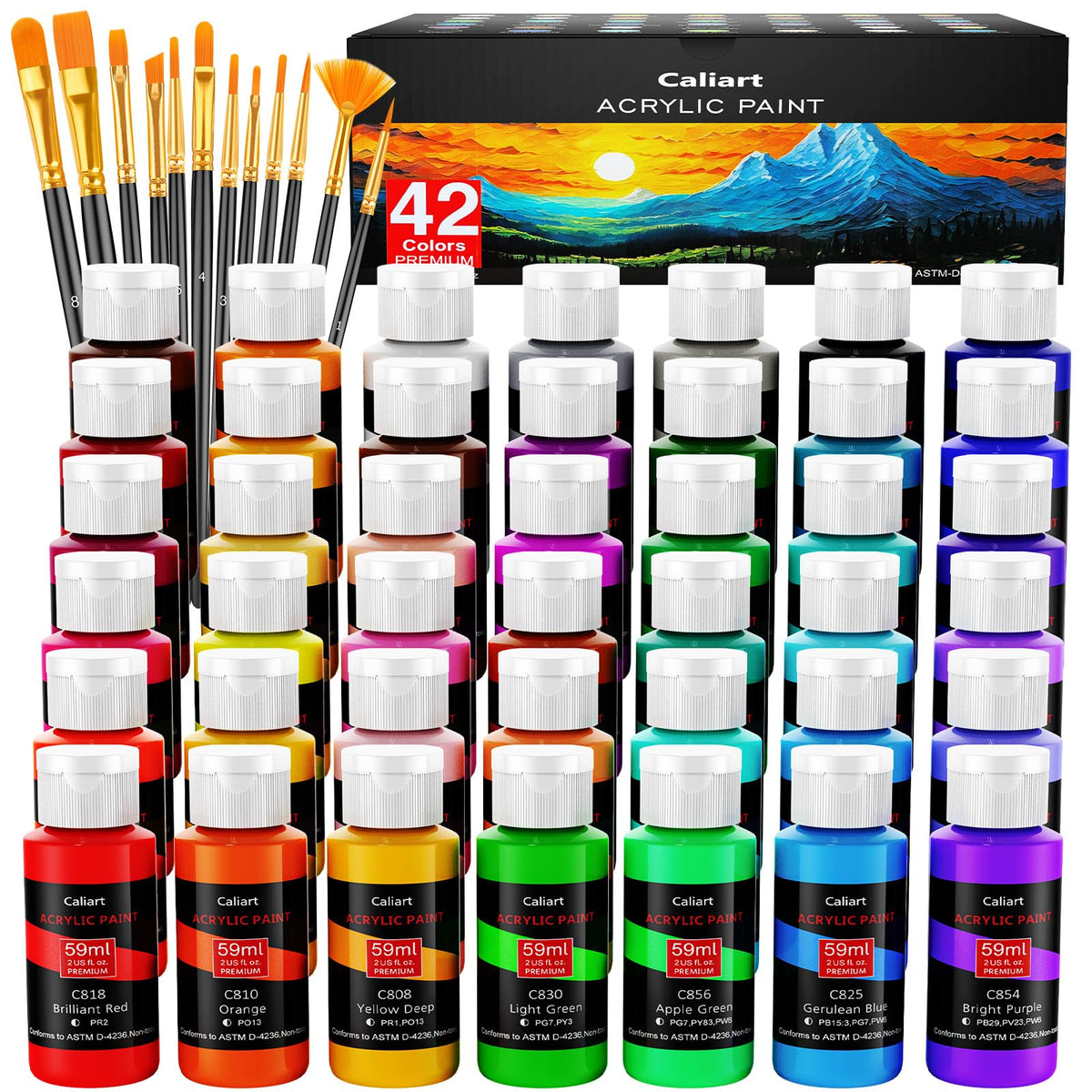 Caliart 36 Colors Acrylic Paint Set with 12 Brushes