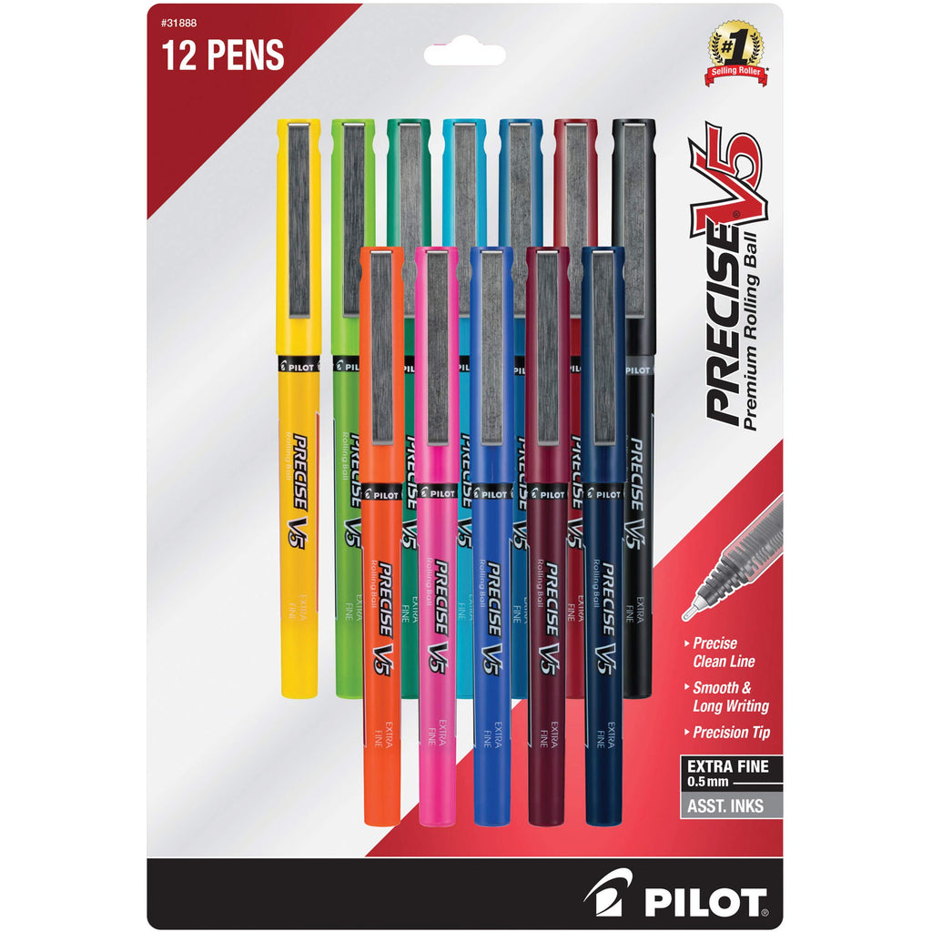 PILOT Precise V5, Extra Fine Point 0.5 mm Black Pens, Black, Pack of 12