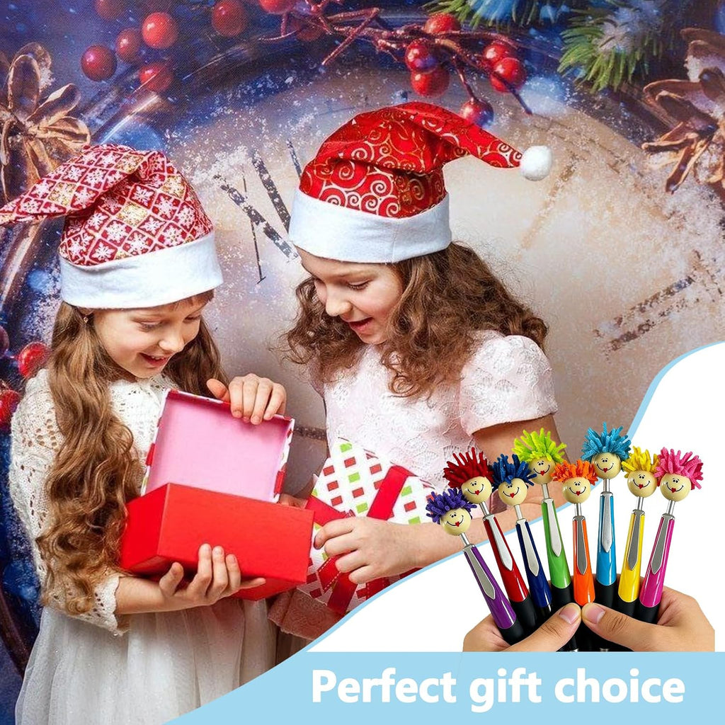 Pens,8pcs Mop Head Ballpoint Pens, Funny Mophea Topper Pen with Plush Hair Writing Click Pen Portable Cute Cartoon Multi-function Signing Party Favors Pens (BLACK ballpoint pen)