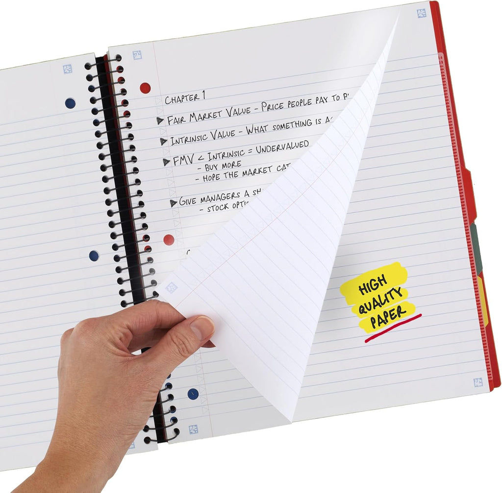 Five Star Advance Spiral Notebook + Study App, 5 Subject, College Ruled Paper, 8-1/2" x 11", 200 Sheets, Spiral Guard, Movable Tabbed Dividers, Fire Red (73146)