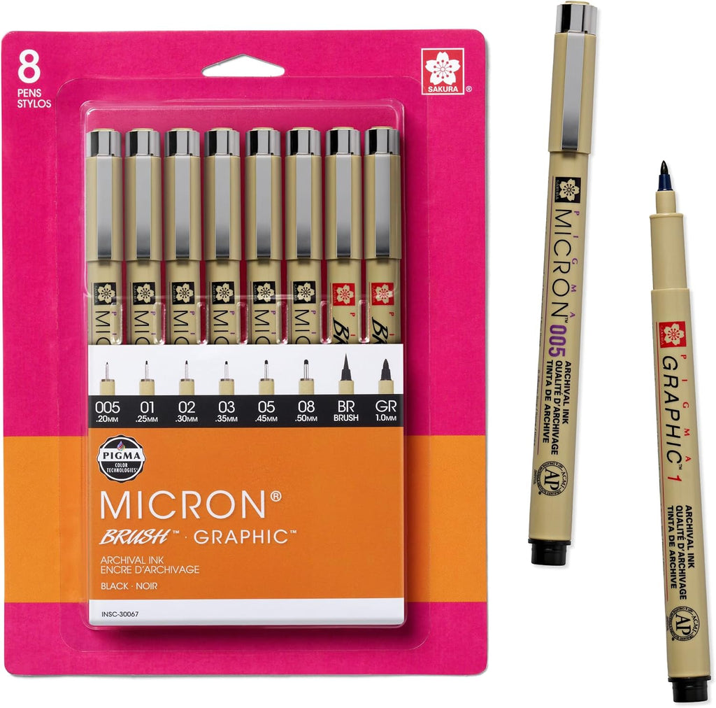 SAKURA Pigma 30067 Micron Blister Card Ink Pen Set, Black, 8/Set