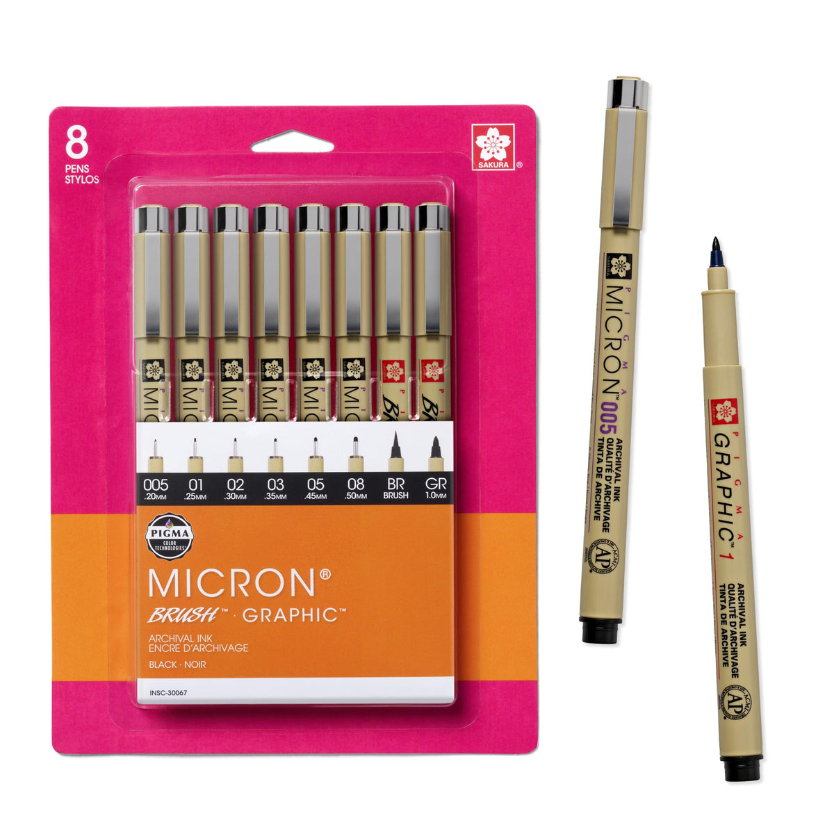SAKURA Pigma 30067 Micron Blister Card Ink Pen Set, Black, 8/Set