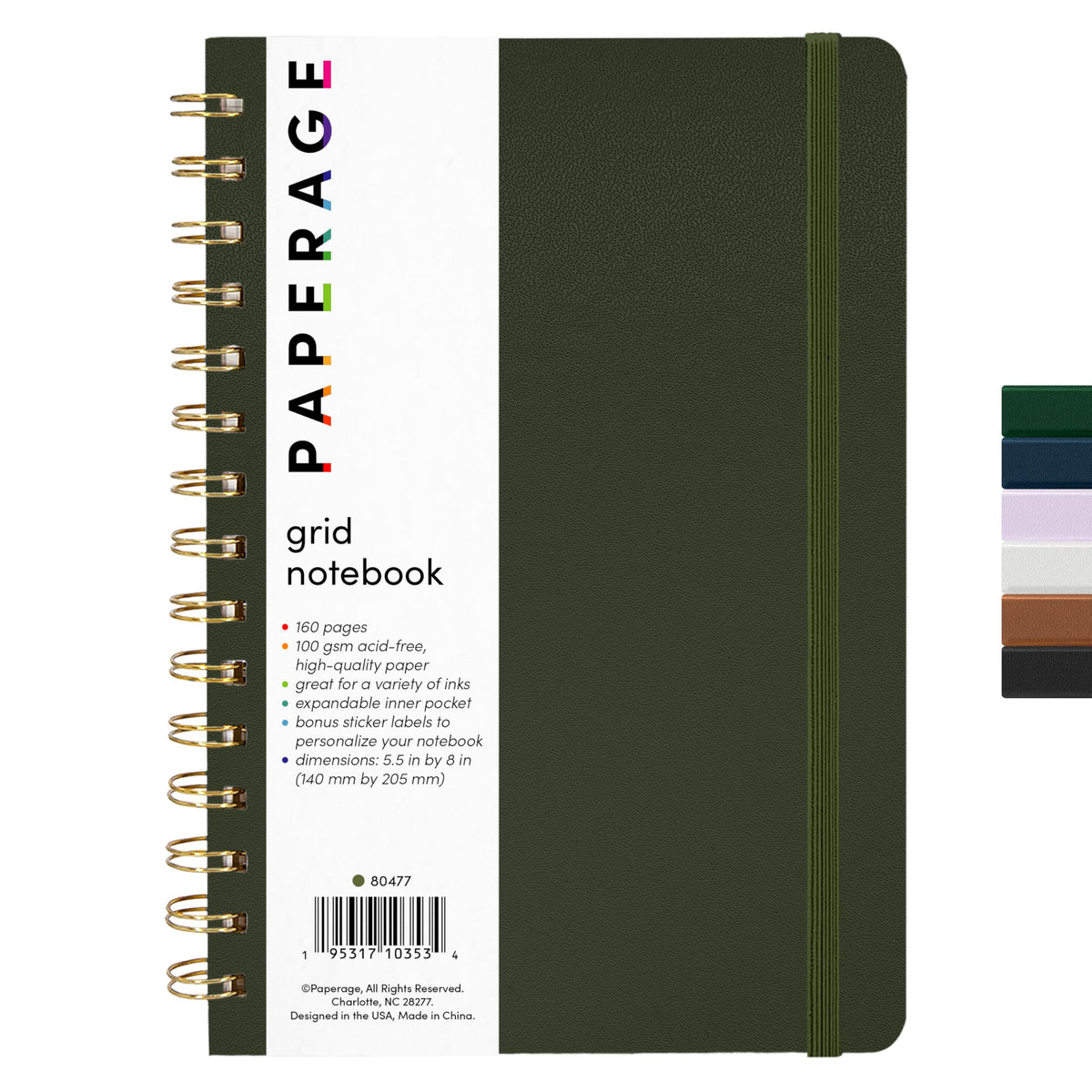 PAPERAGE Lined Spiral Journal Notebook, (Navy, Olive Green, Kraft), 3 Pack, 160 Pages, Medium 5.5 inches x 8 inches - 100 GSM Thick Paper, Hardcover, Double-Wire Spiral Journal & Notebook