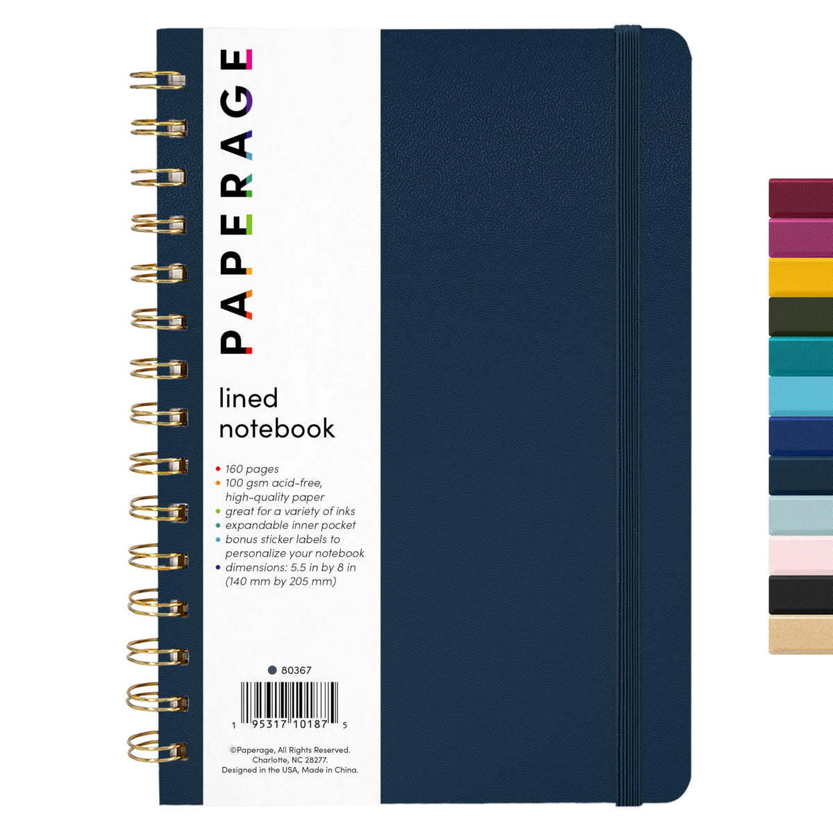 PAPERAGE Lined Spiral Journal Notebook, (Navy, Olive Green, Kraft), 3 Pack, 160 Pages, Medium 5.5 inches x 8 inches - 100 GSM Thick Paper, Hardcover, Double-Wire Spiral Journal & Notebook