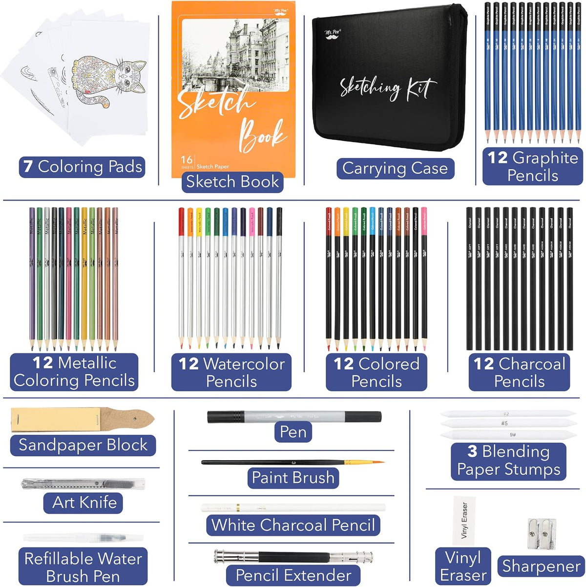 Mr. Pen- Drawing Set Sketching Kit, 81 Pack, Art Supplies with Sketchbook