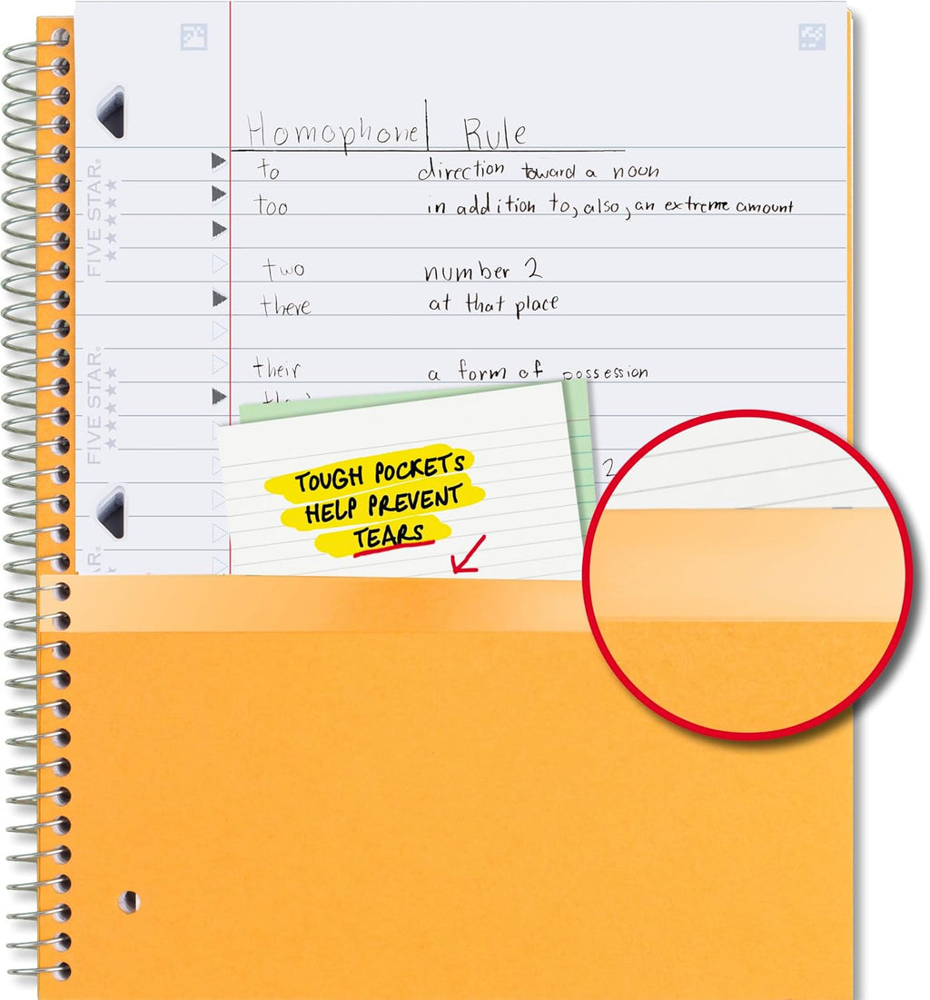 Five Star Spiral Notebook + Study App, 4 Pack, 1 Subject, Wide Ruled Paper, 8" x 10-1/2", 100 Sheets, Fights Ink Bleed, Water Resistant Cover, Purple, Pink, Gray and Blue (930105-ECM)