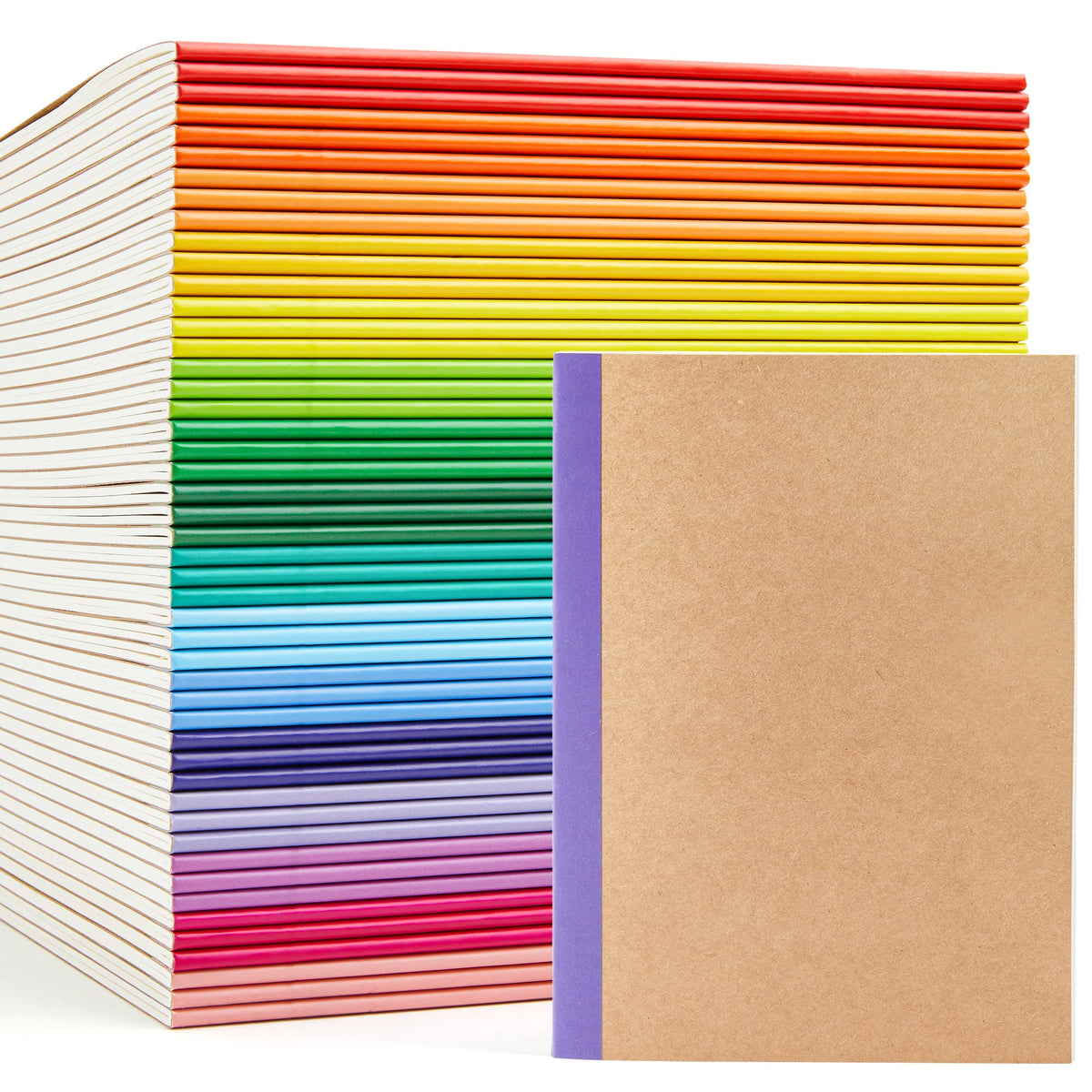 feela 16 Pack Composition Notebooks Bulk, Kraft Cover Lined Blank College Ruled Composition Travel Journals with Jewel Tone Spines For Women Students, 60 Pages, 8.3”x 5.5”, A5, 8 Vintage Colors