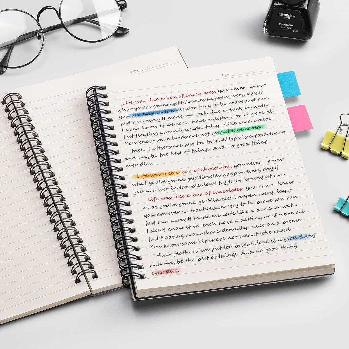 EMSHOI Lined Spiral Journal Notebook, 4 Pack, 640 Pages, A5 (5.7" x 8.2")