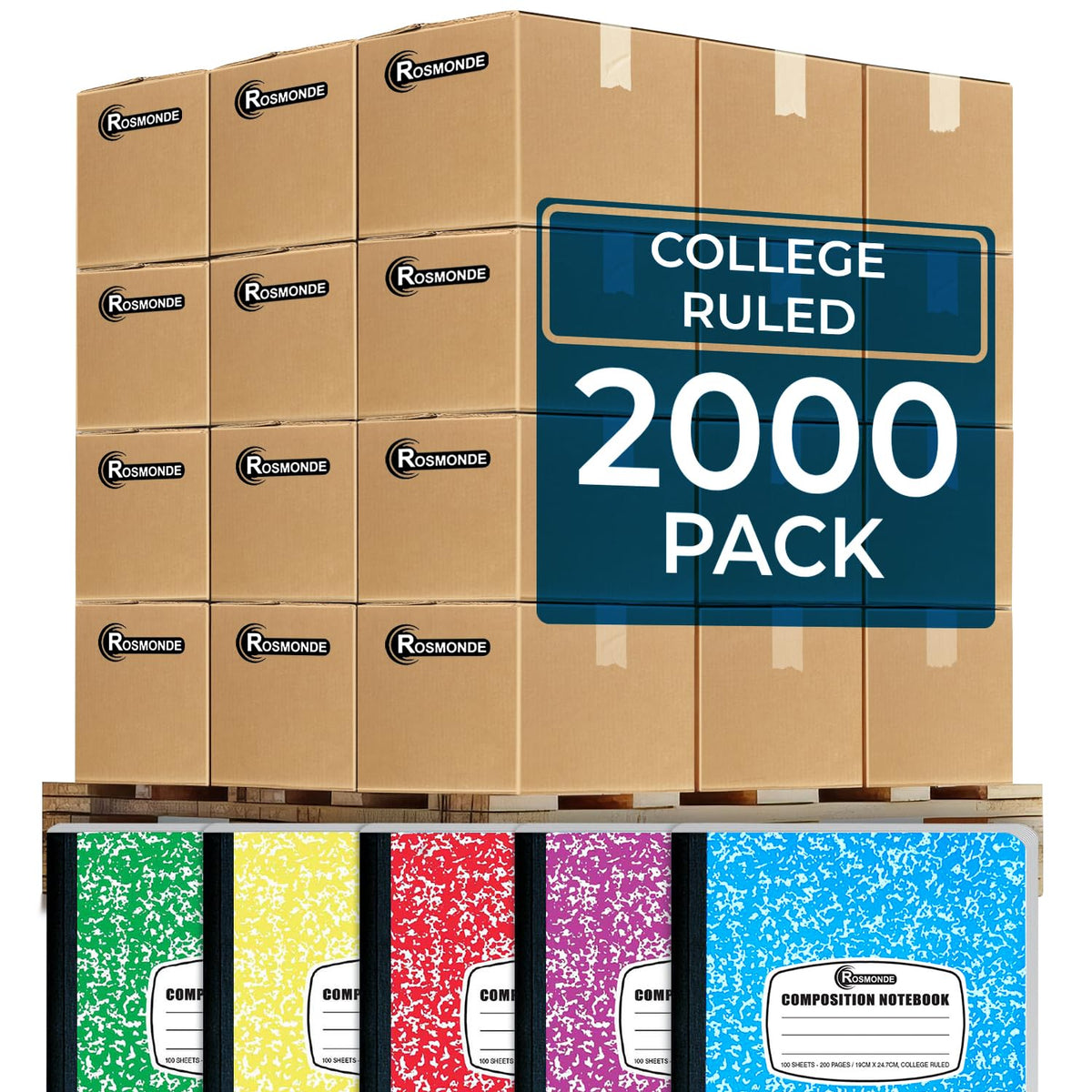 Rosmonde 5 Pack Composition Notebooks College Ruled, Color Marble Notebooks