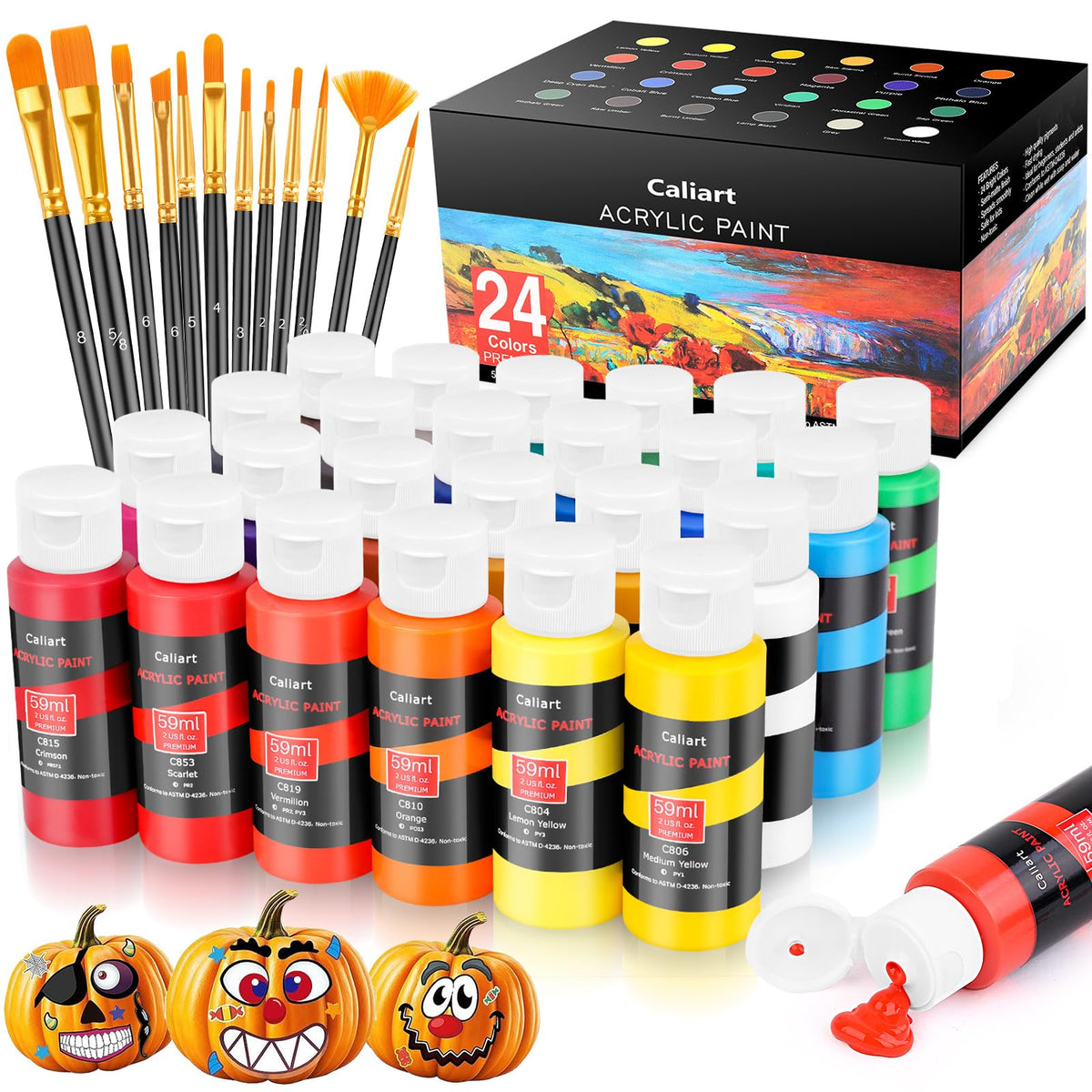 Caliart 36 Colors Acrylic Paint Set with 12 Brushes