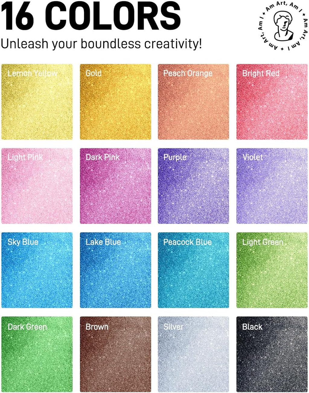 JusArt 16 Colors Glitter Markers, Glitter Pens, 0.7mm Acrylic Paint Markers