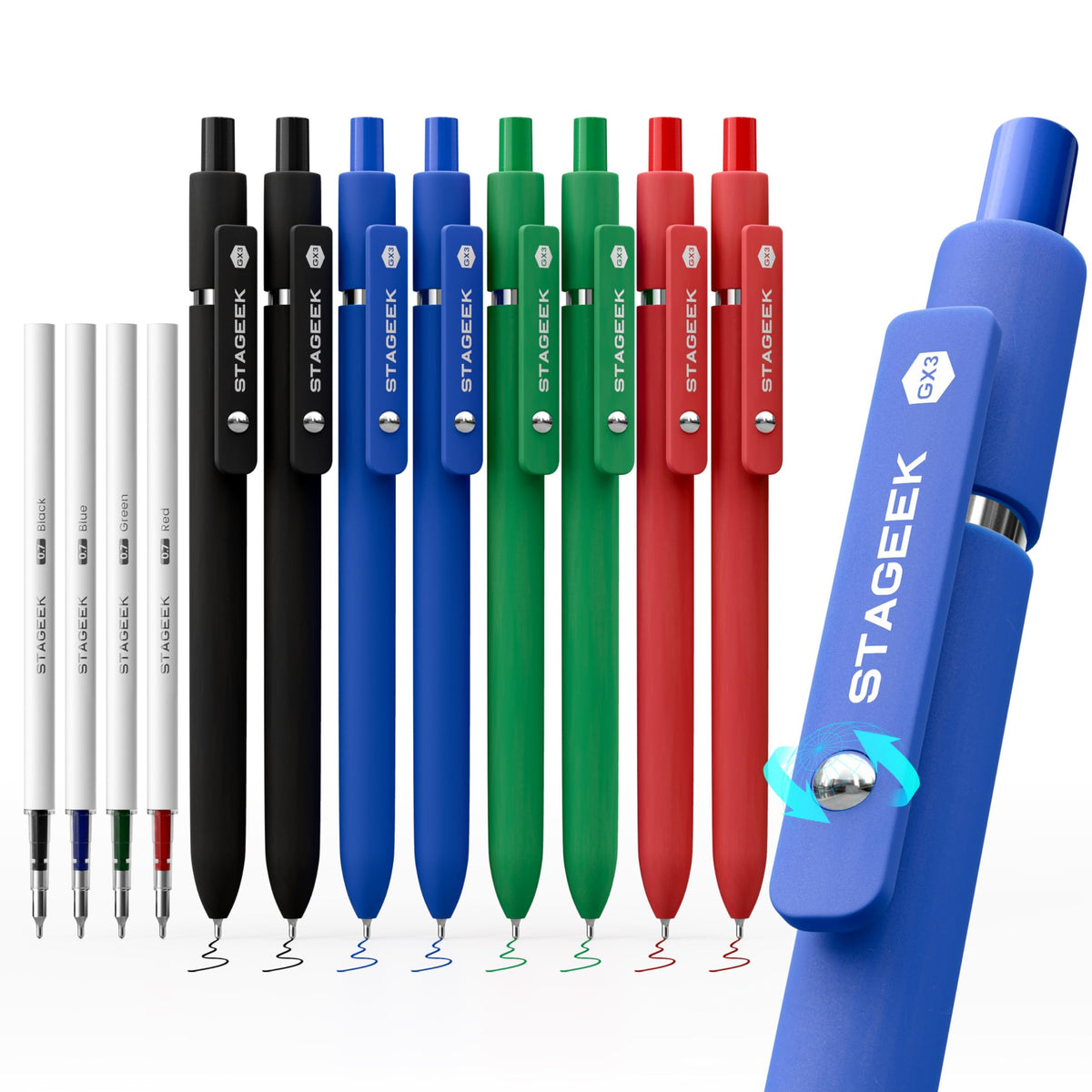 STAGEEK GX3 Black Gel Pens,6Pcs Quick Dry Smooth Writing Pen with 3 Refills