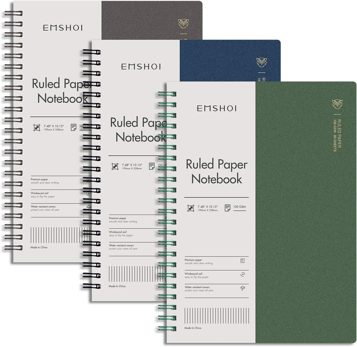 EMSHOI Lined Spiral Journal Notebook, 3 Pack, 480 Pages, B5 (7.4" x 10")