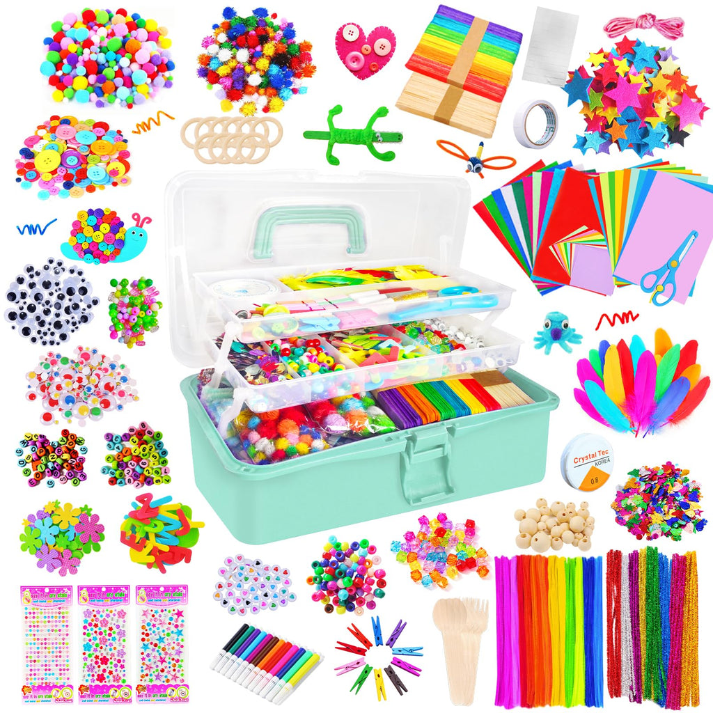 Itopstar 3000 Kids Arts and Crafts Supplies for Kids Crafting Supply in 3 Layered Plastic Art Box All in One Ages 8 9 10 11 & 12 Year Old Girls & Boys Crafting Supply Set