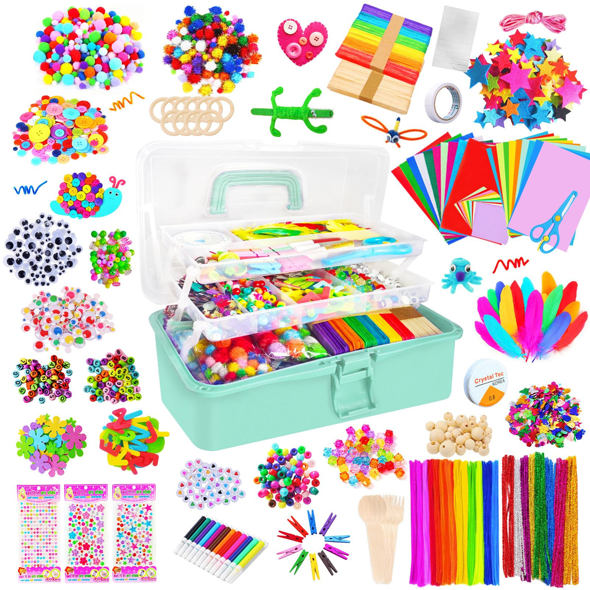 Itopstar 3000 Kids Arts and Crafts Supplies for Kids Crafting Supply in 3 Layered Plastic Art Box All in One Ages 8 9 10 11 & 12 Year Old Girls & Boys Crafting Supply Set