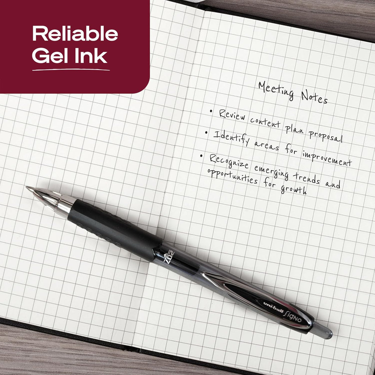 uniball™ 207 Gel Pens, Black Ink, 0.7mm Medium Point, Retractable, 12 Count