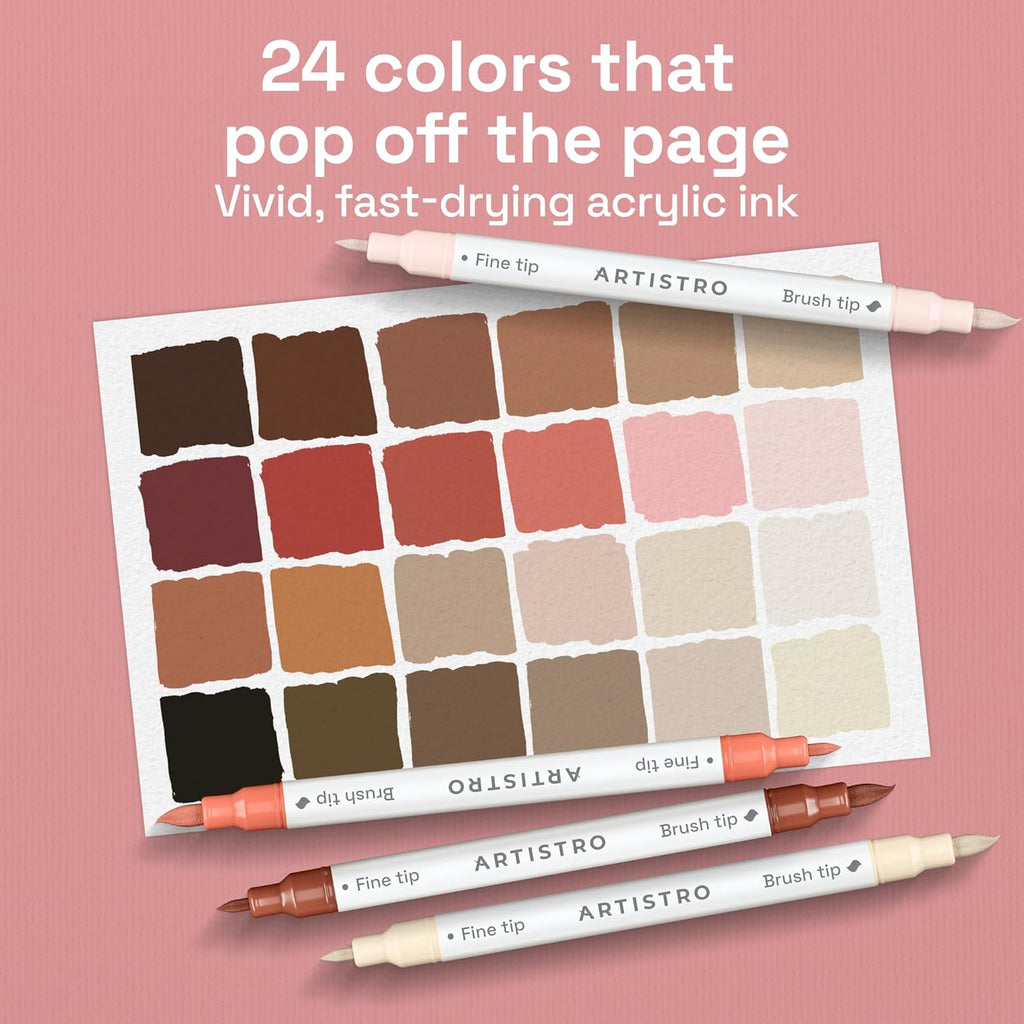 ARTISTRO 24 Skin Tones Dual-Tip Acrylic Paint Marker Pens for Drawing