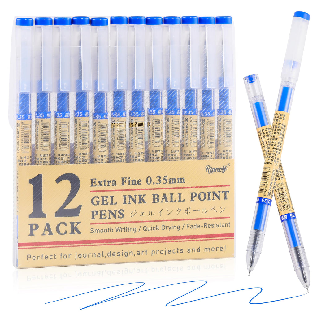 Japanese Style Black Gel Ink Pens, 0.35mm Extra Fine Point Japanese Stationery, No Smudge Quick Drying for Journal Planners Thin Notebook Paper, Office School Supplies, 12 Pack Writing Drawing