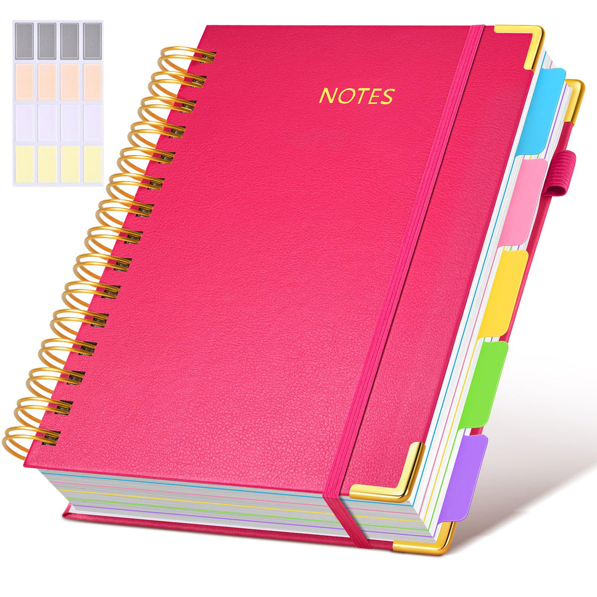 Hardcover Spiral Notebook journal with Removable Dividers Tabs, 300 Pages Leather 5 Subject Notebook College Ruled, 8"x10" Large B5 Notebooks for Work School Note taking, Lined Journal for Women,Black