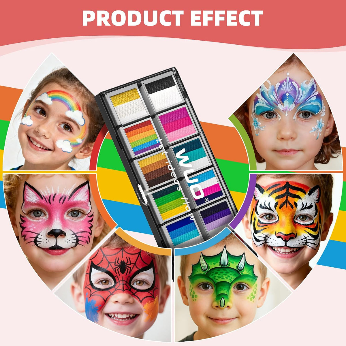WUO Professional Face Painting Kit for Kids, 12x10g Split Cake Palette
