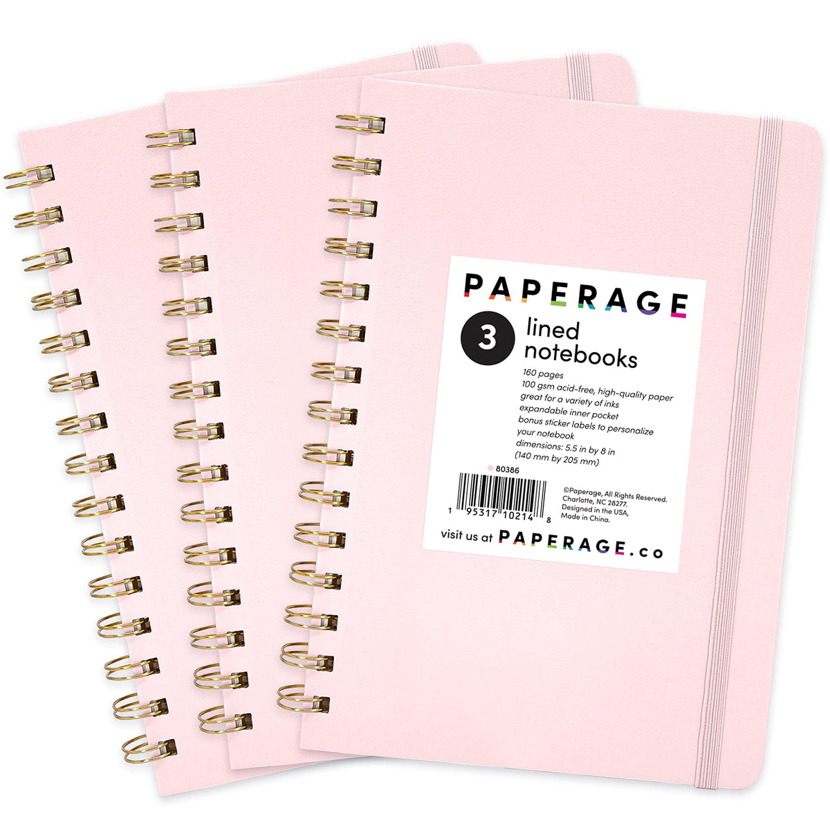 PAPERAGE Lined Spiral Journal Notebook, (Navy, Olive Green, Kraft), 3 Pack, 160 Pages, Medium 5.5 inches x 8 inches - 100 GSM Thick Paper, Hardcover, Double-Wire Spiral Journal & Notebook