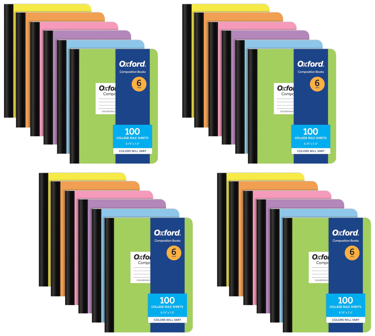Oxford Composition Notebooks, 6 Pack, Cover Colors Vary, College Ruled Paper, 9-3/4 x 7-1/2 Inch School Journals, Assorted Pastel Covers, 100 Sheets, per Book (63760)